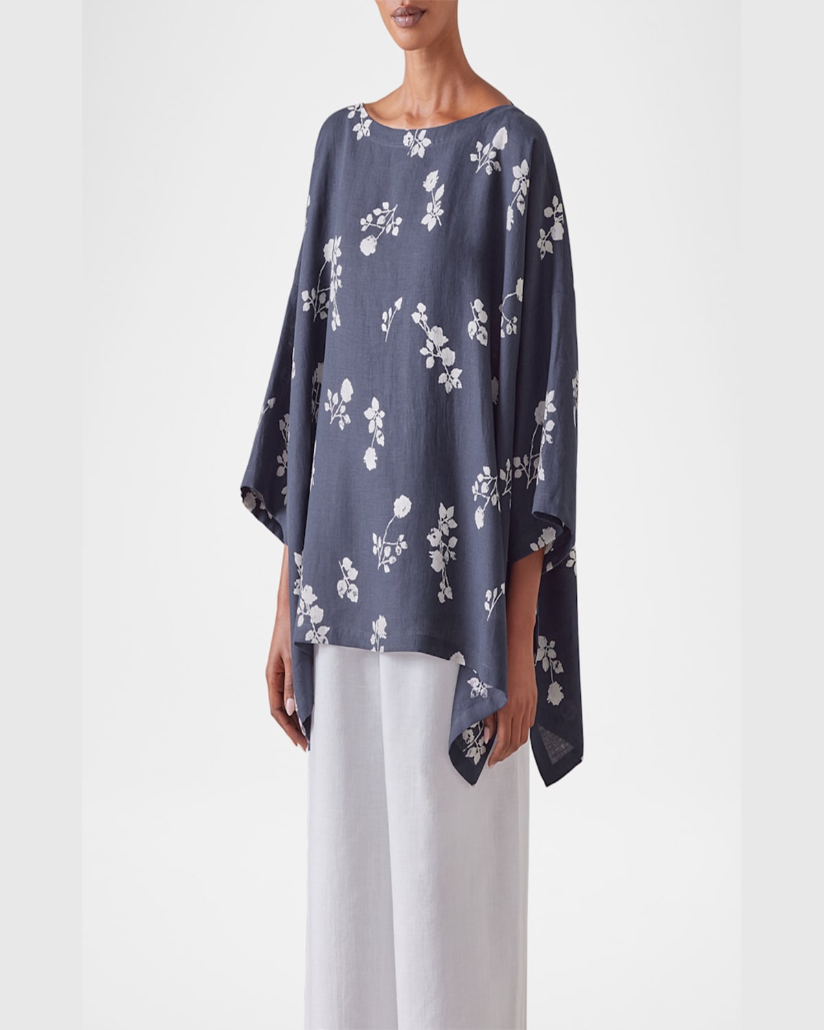 Shop Eskandar Dps Scoop-neck 3/4-sleeve Top (mid Plus Length) In Navy