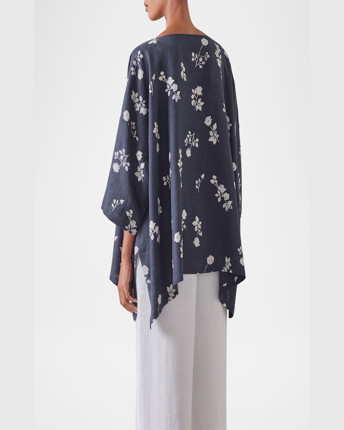 Shop Eskandar Dps Scoop-neck 3/4-sleeve Top (mid Plus Length) In Navy