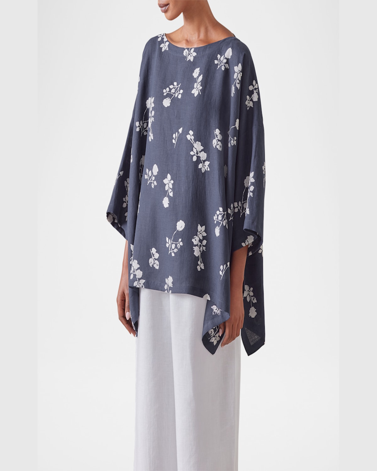 Shop Eskandar Dps Scoop-neck 3/4-sleeve Top (mid Plus Length) In Navy