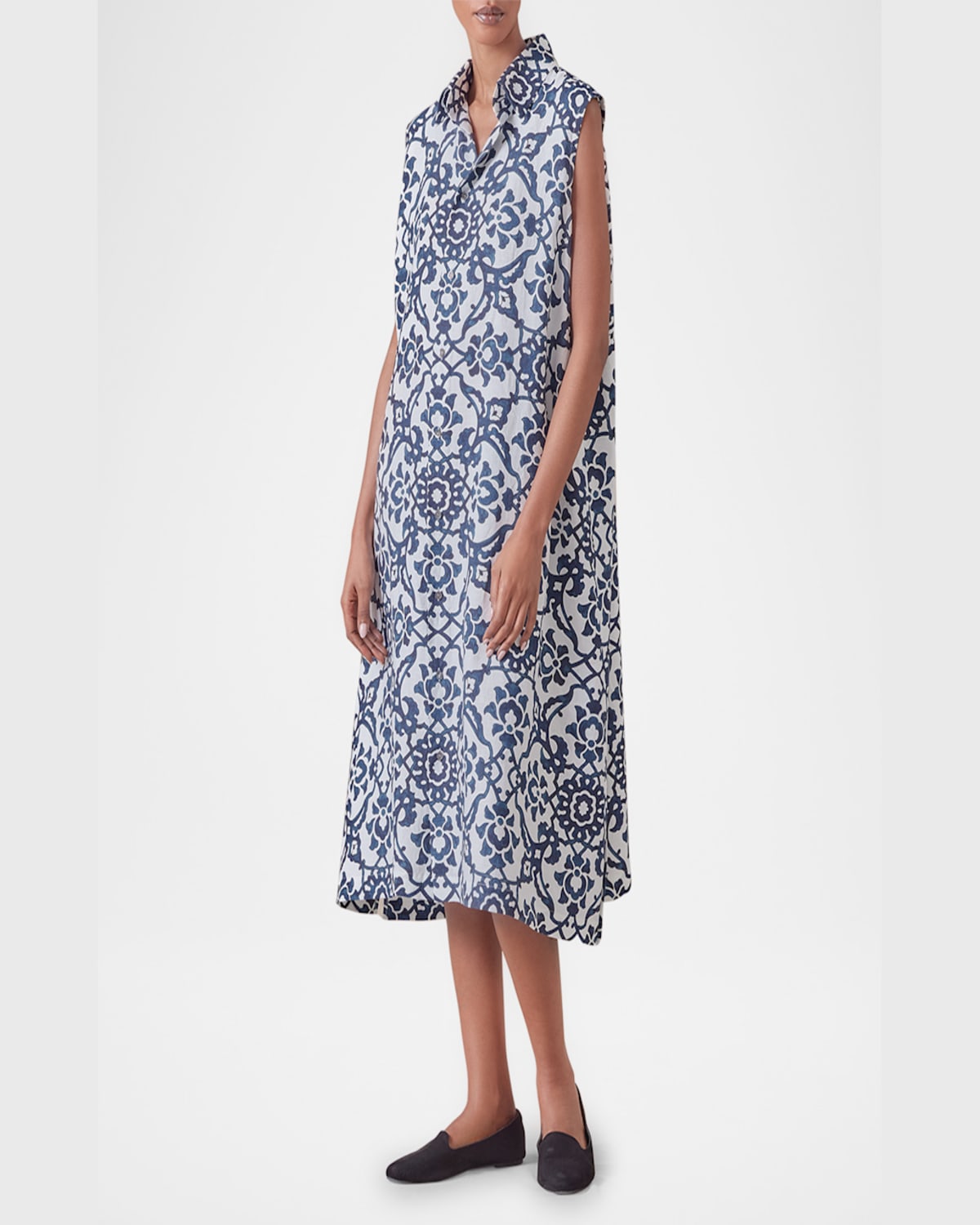 Shop Eskandar Slim A-line Sleeveless Shirtdress With Collar In Navy