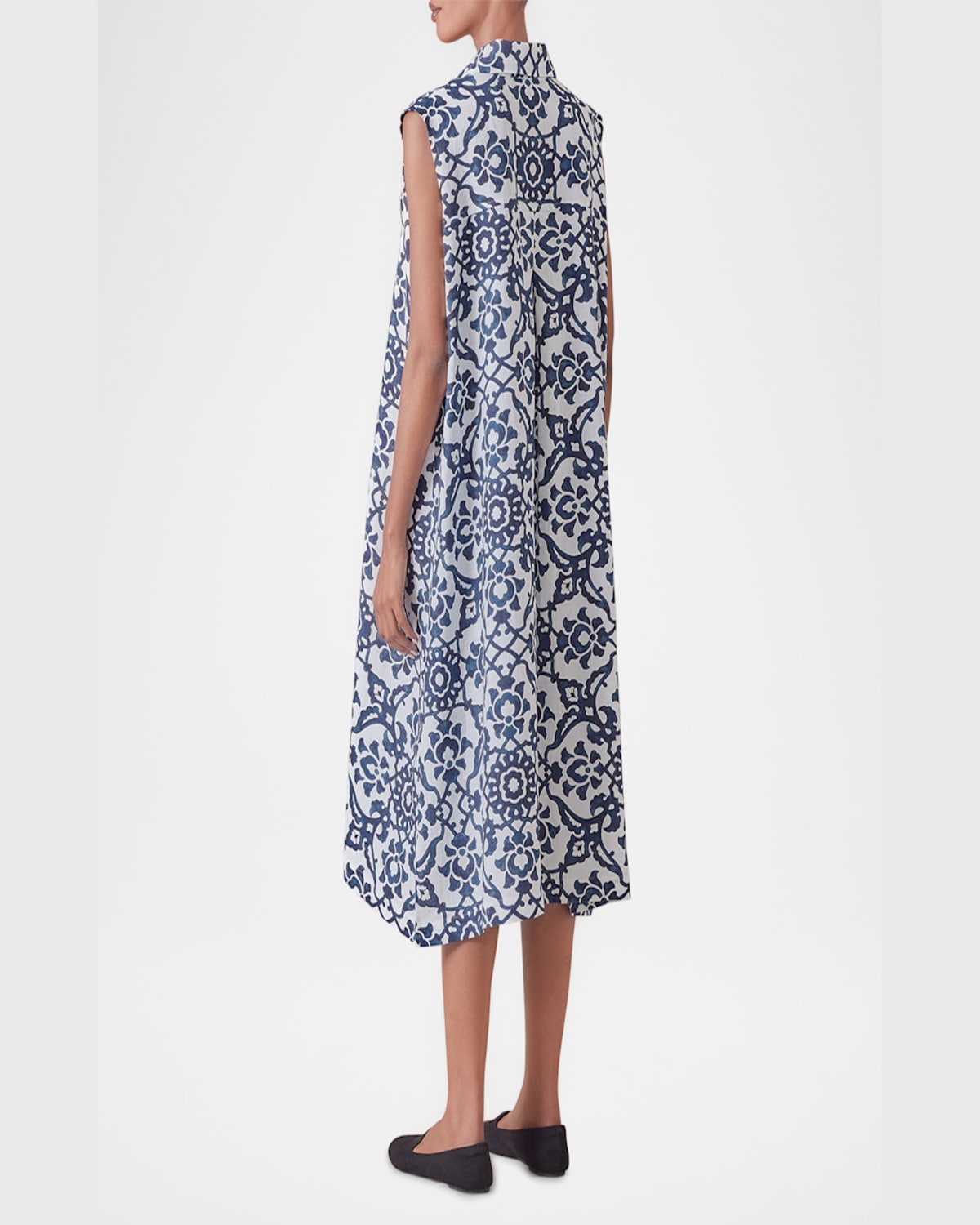Shop Eskandar Slim A-line Sleeveless Shirtdress With Collar In Navy