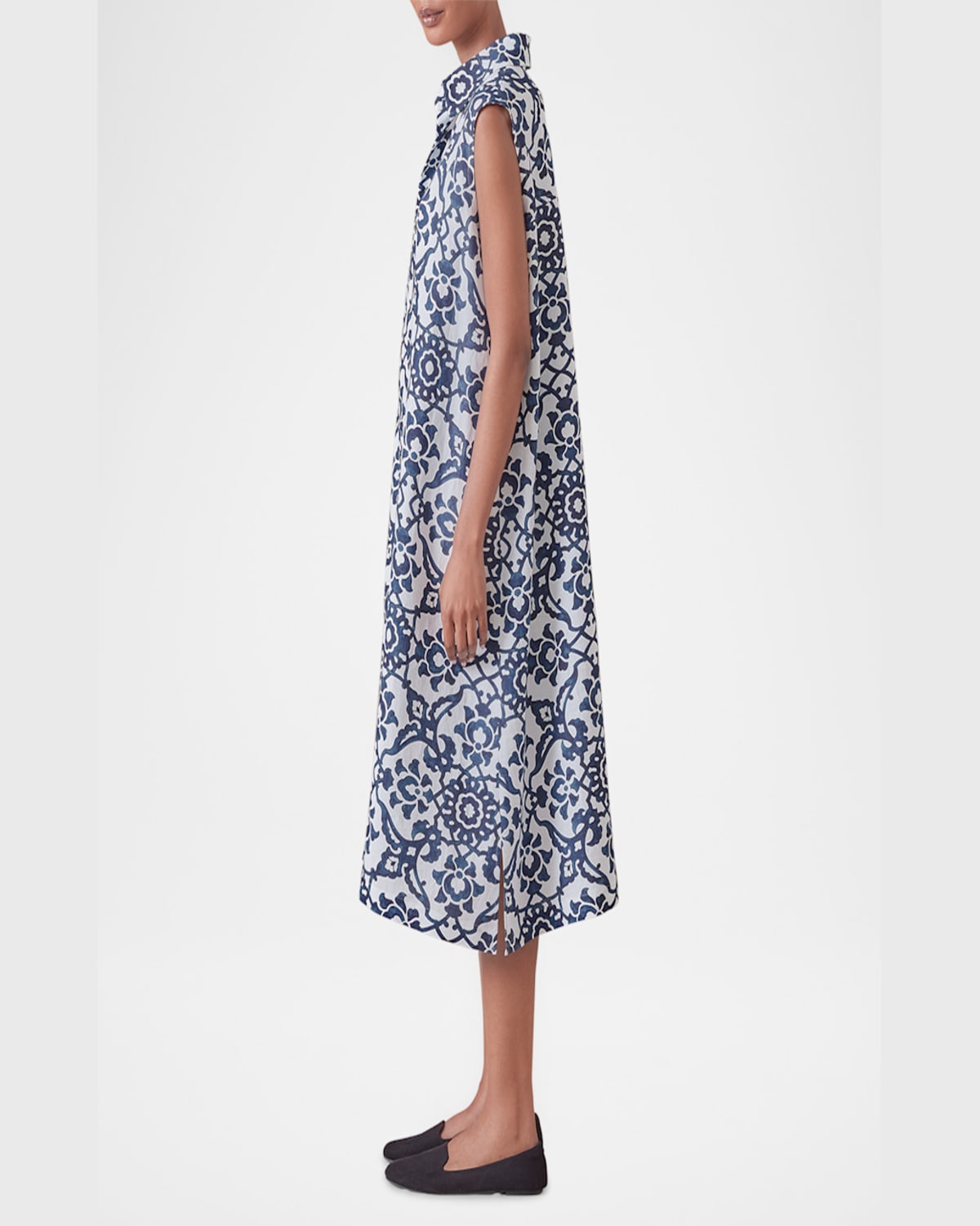 Shop Eskandar Slim A-line Sleeveless Shirtdress With Collar In Navy