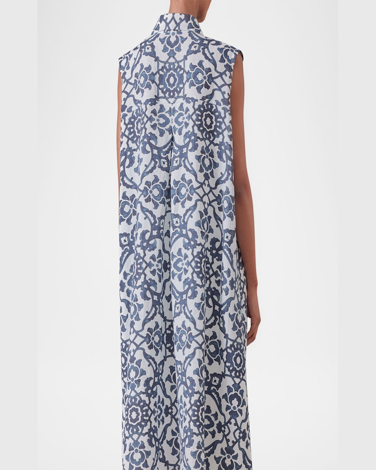 Shop Eskandar Slim A-line Sleeveless Shirtdress With Collar In Navy