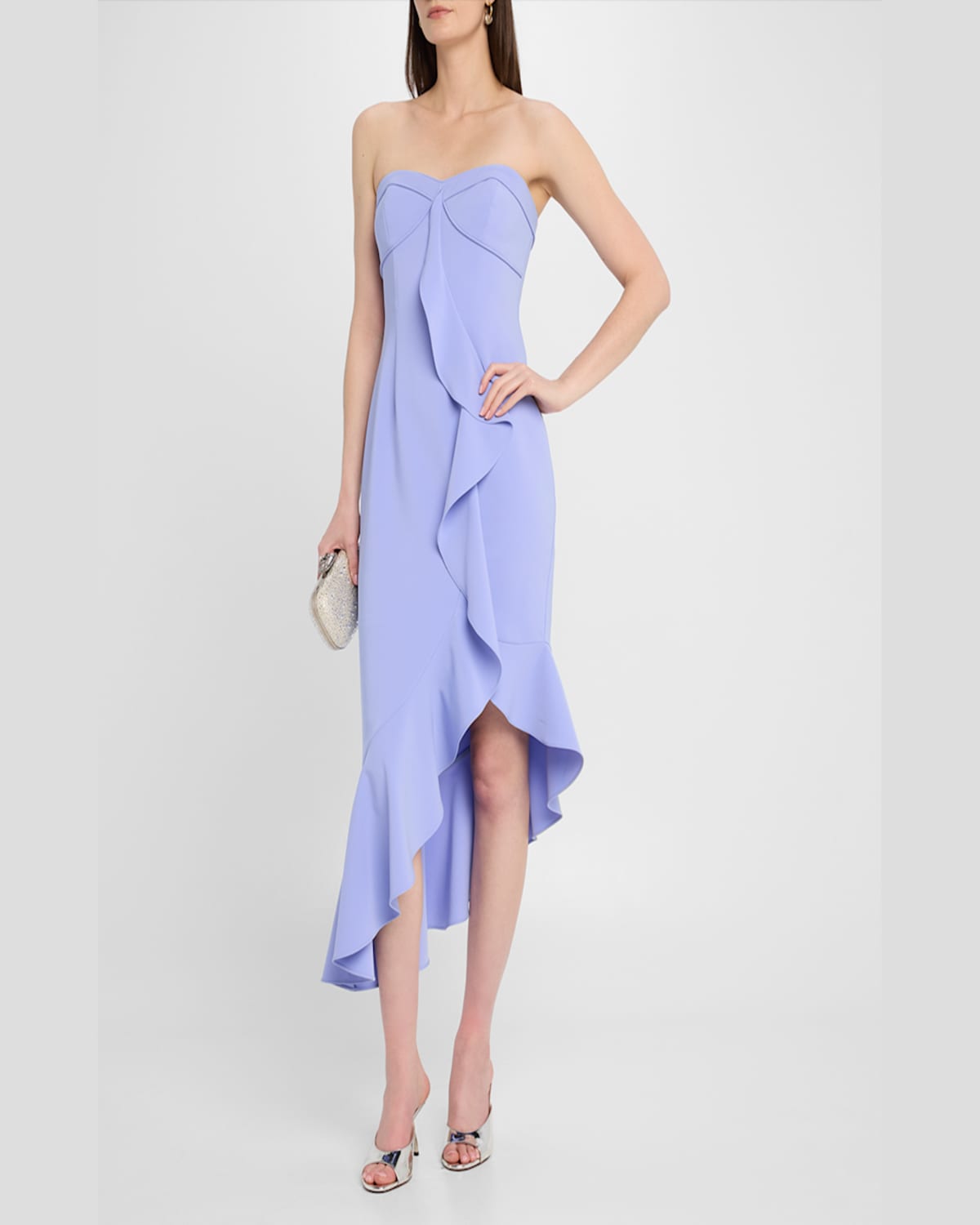 Liv Foster Iris Strapless High-low Crepe Midi Dress In Lilac Sky