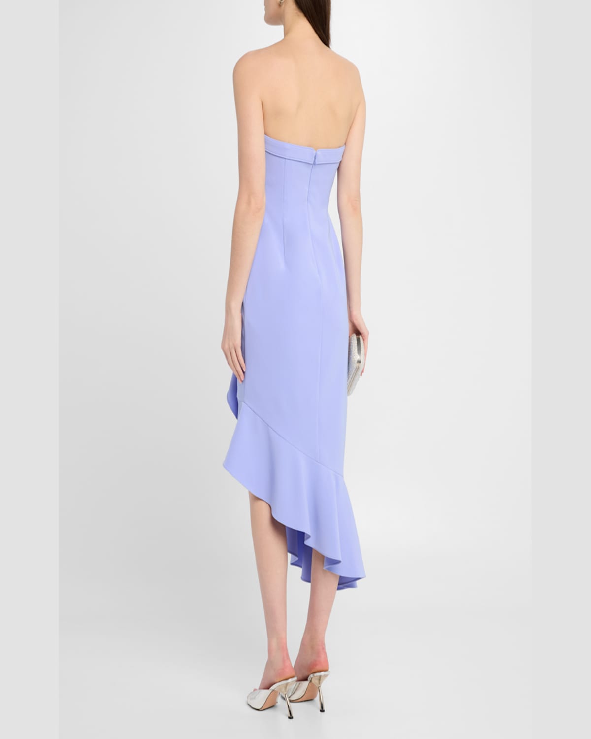 Liv Foster Iris Strapless High-low Crepe Midi Dress In Lilac Sky