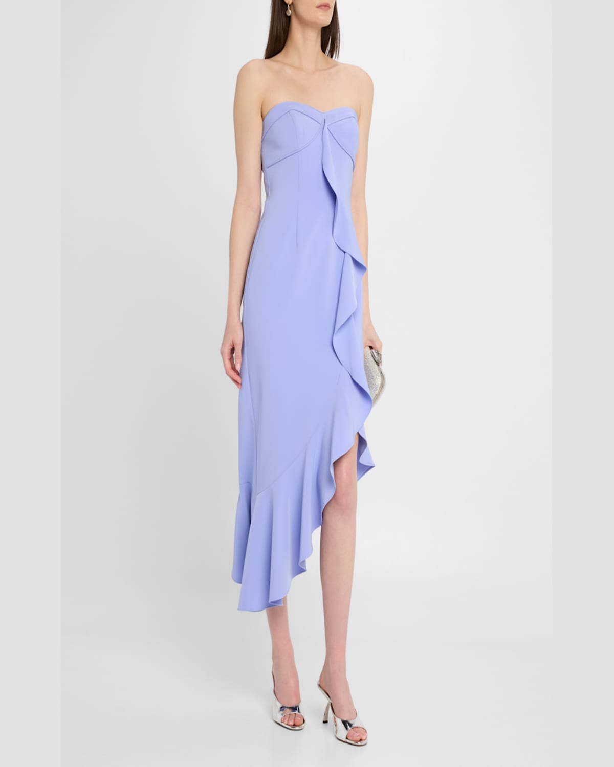 Liv Foster Iris Strapless High-low Crepe Midi Dress In Lilac Sky