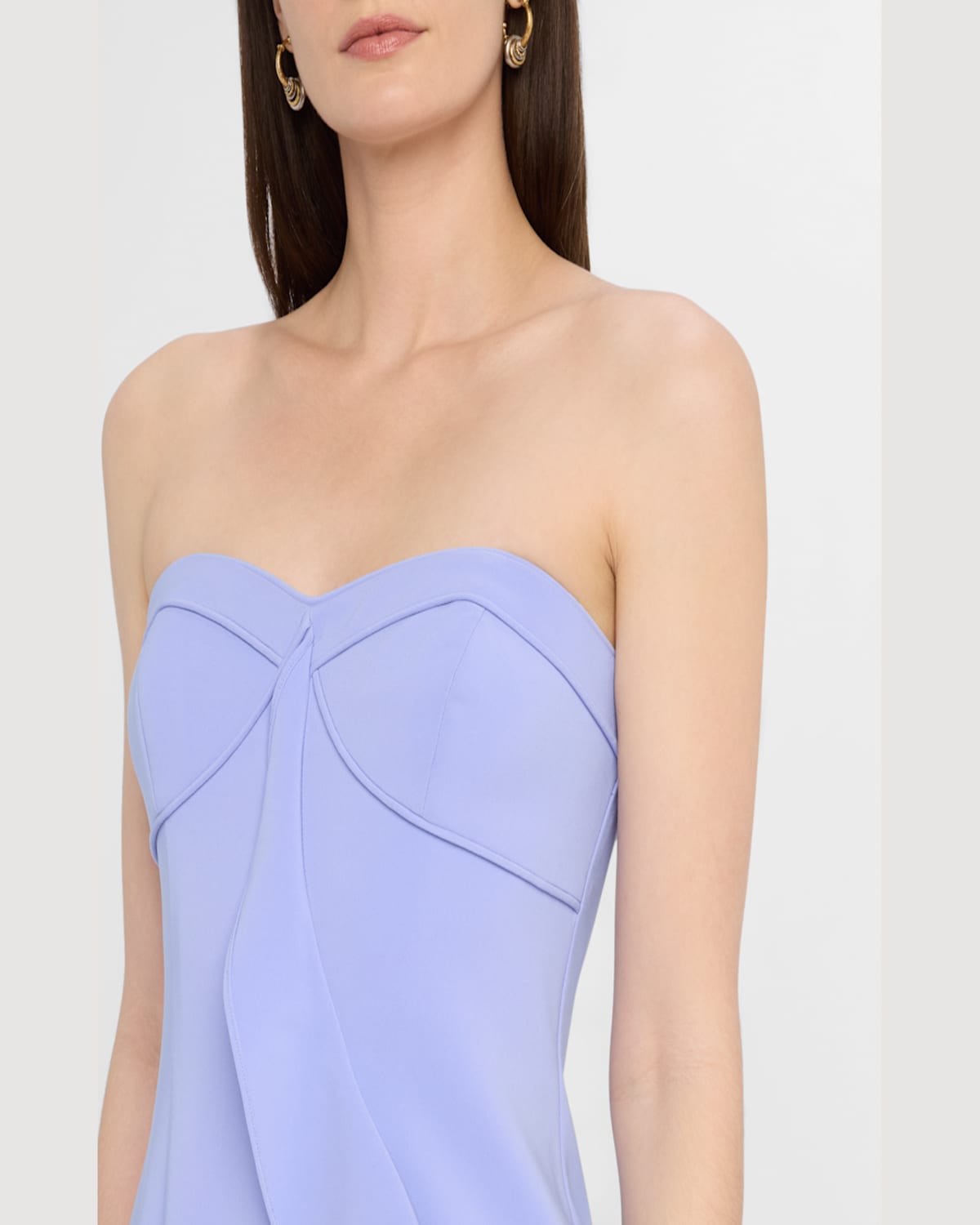 Liv Foster Iris Strapless High-low Crepe Midi Dress In Lilac Sky