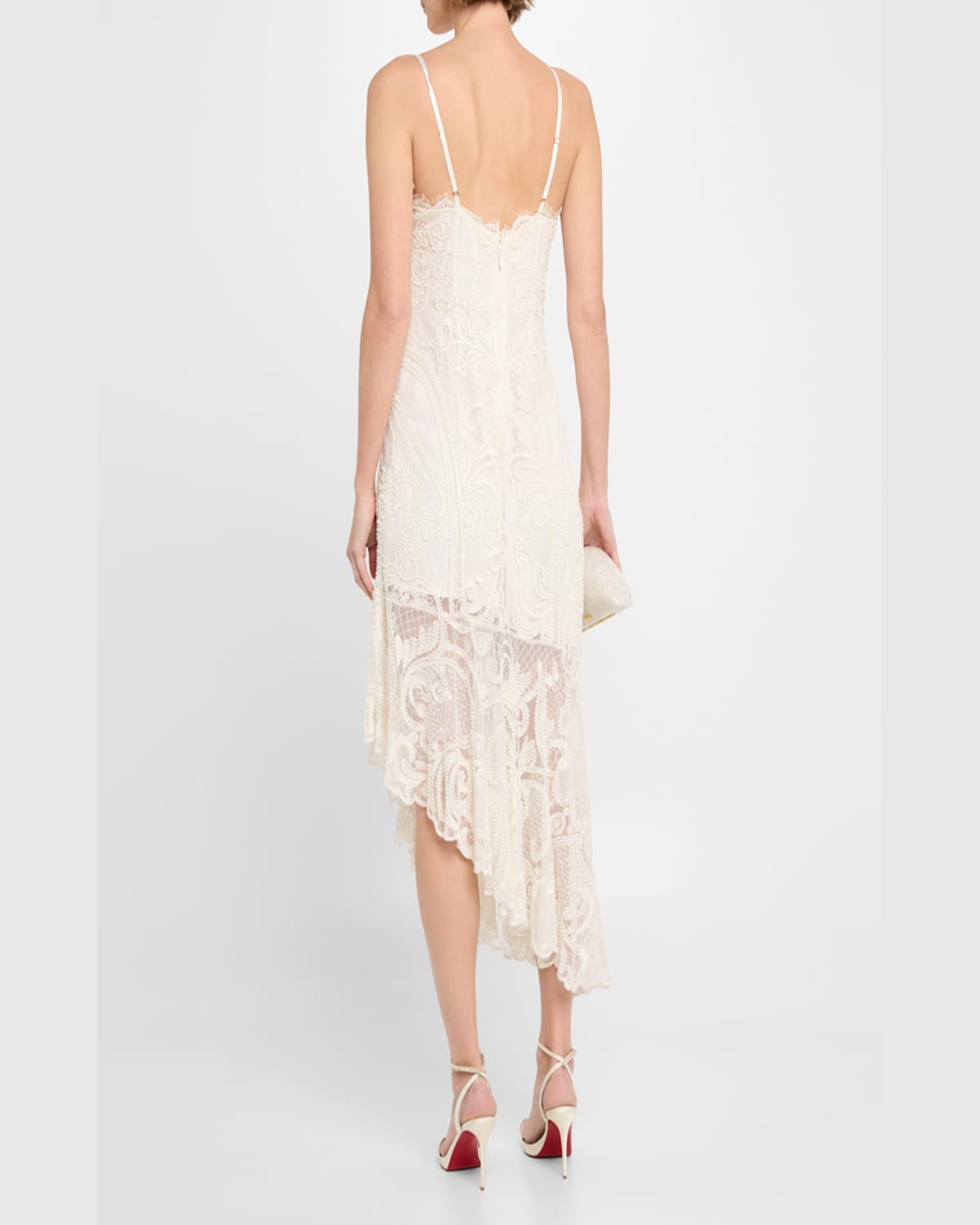 Liv Foster Elara High-low Beaded Lace Midi Dress In Ivory
