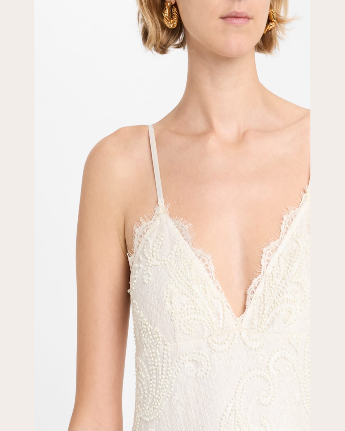 Liv Foster Elara High-low Beaded Lace Midi Dress In Ivory
