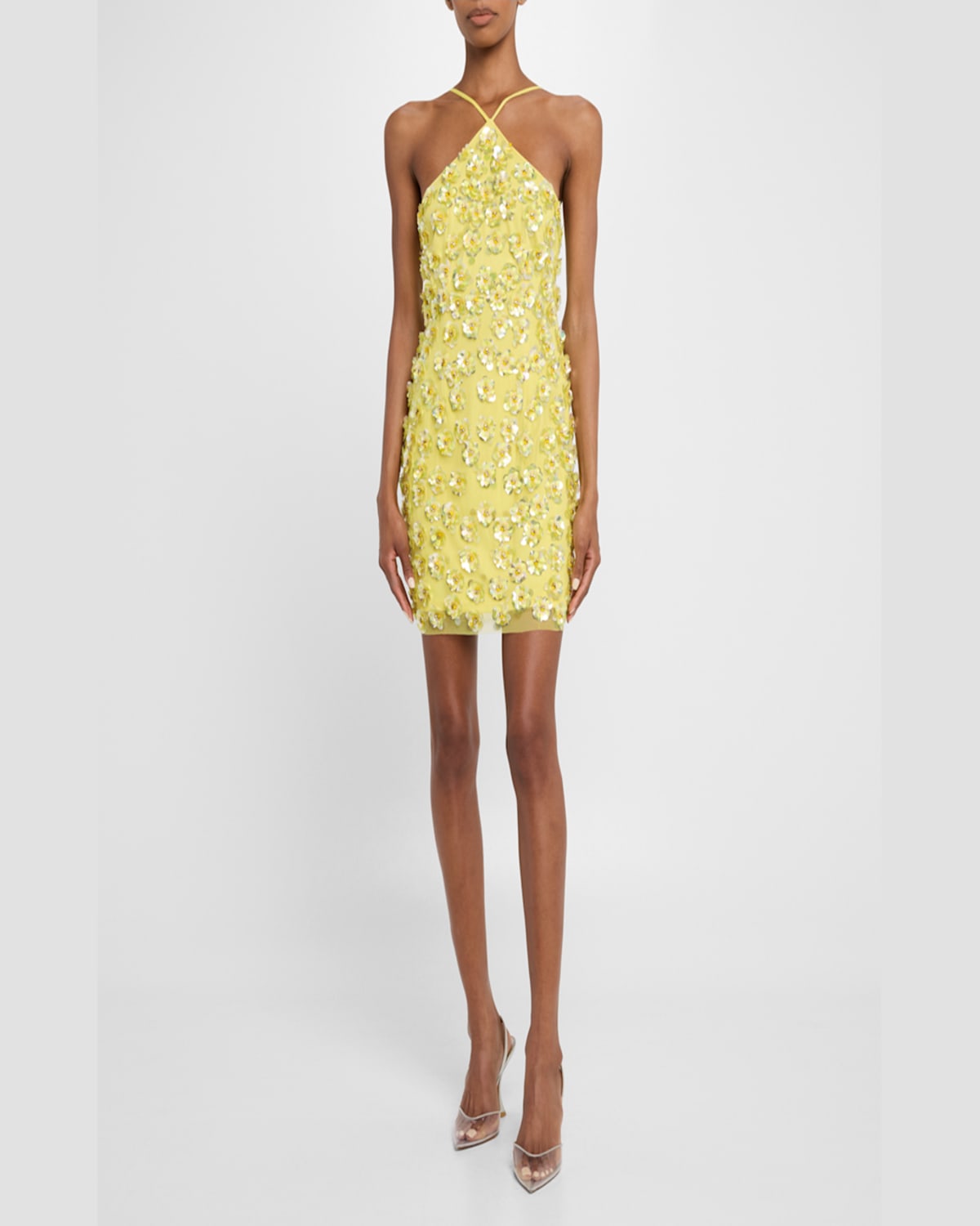 Liv Foster Maeve Beaded Halter Mini Dress In Yellow Multi