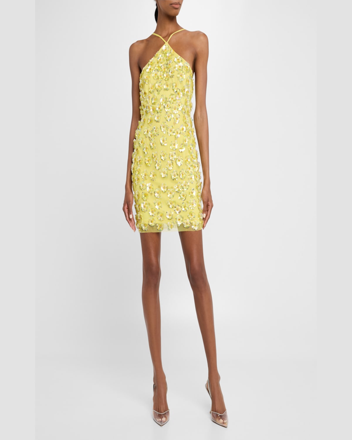 Liv Foster Maeve Beaded Halter Mini Dress In Yellow Multi
