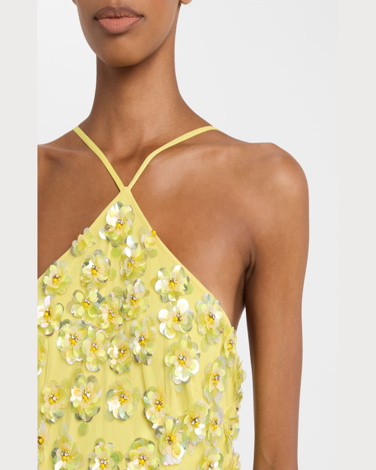 Liv Foster Maeve Beaded Halter Mini Dress In Yellow Multi