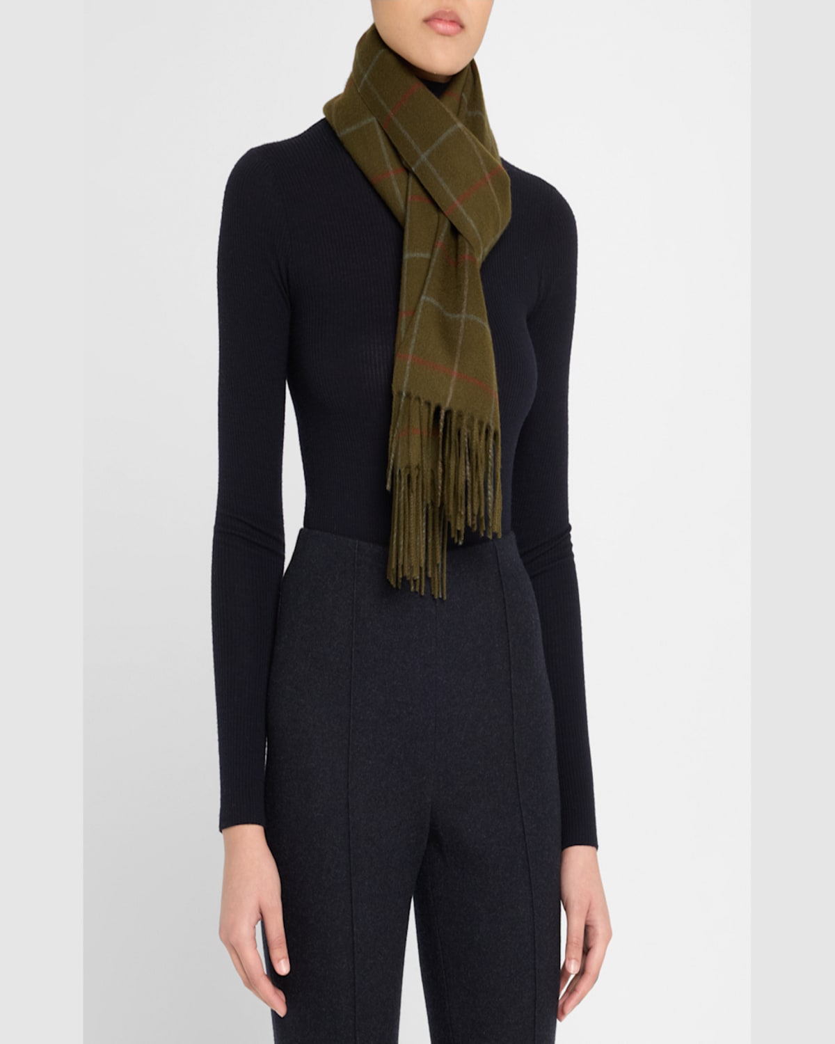 Loro Piana Belt Check-print Cashmere Scarf In F6t8 Oniro Green Trellis Blue Grey Red