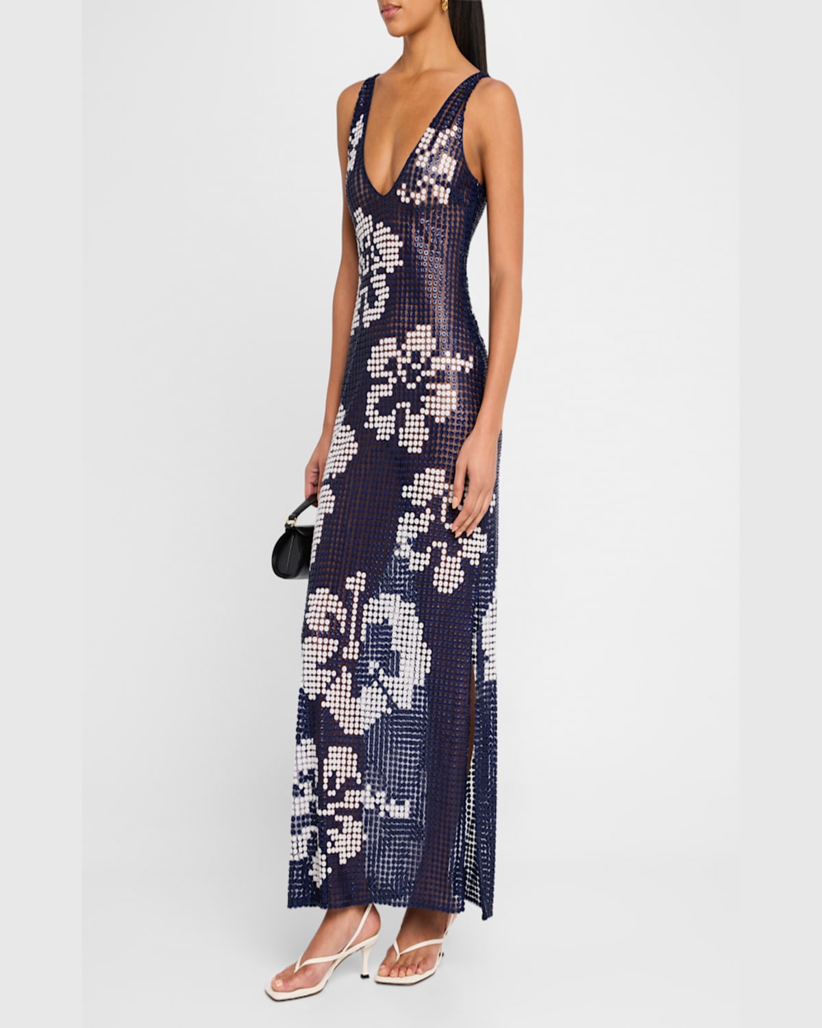 Wynn Hamlyn Hibiscus Button Gown In Navy