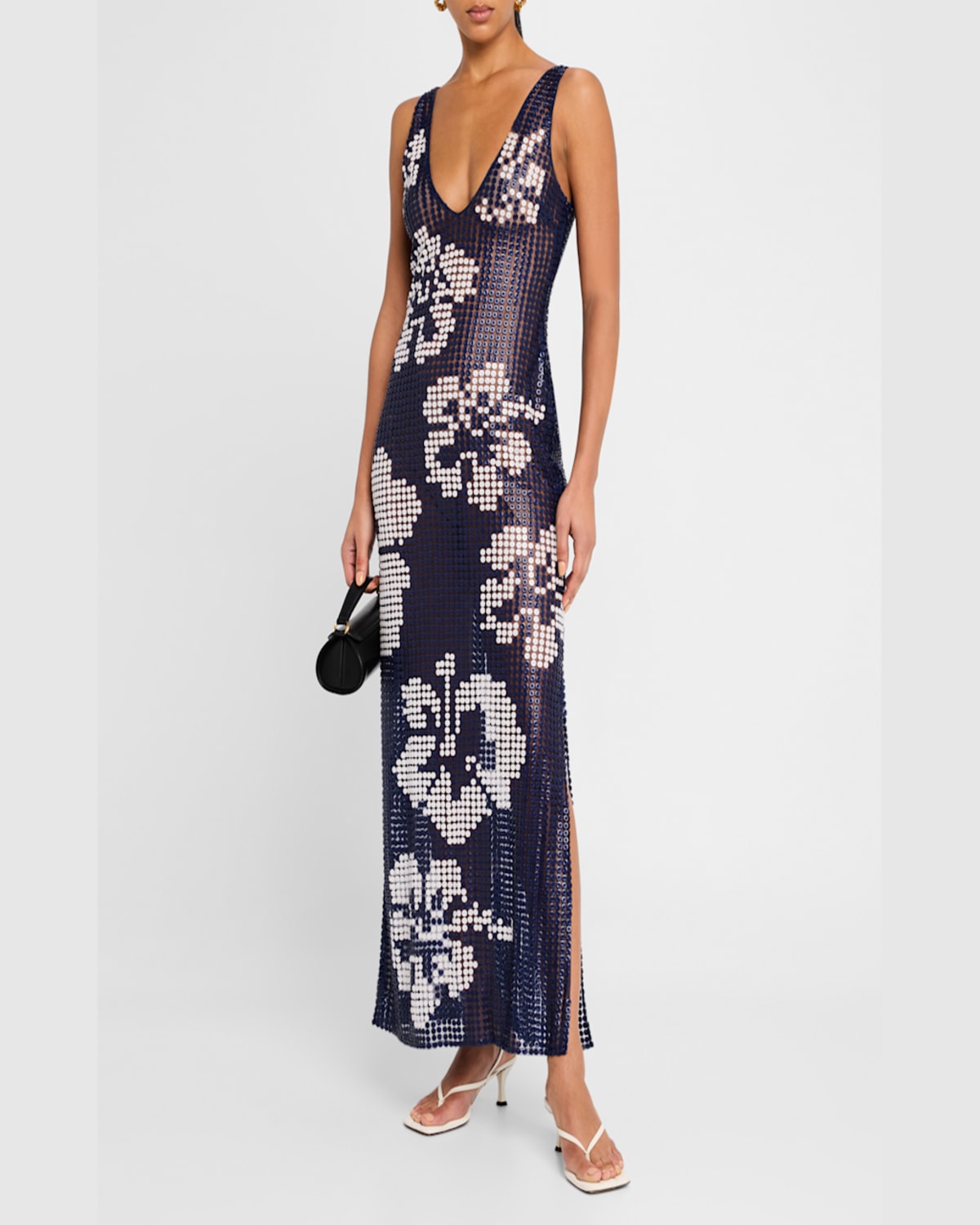 Wynn Hamlyn Hibiscus Button Gown In Navy