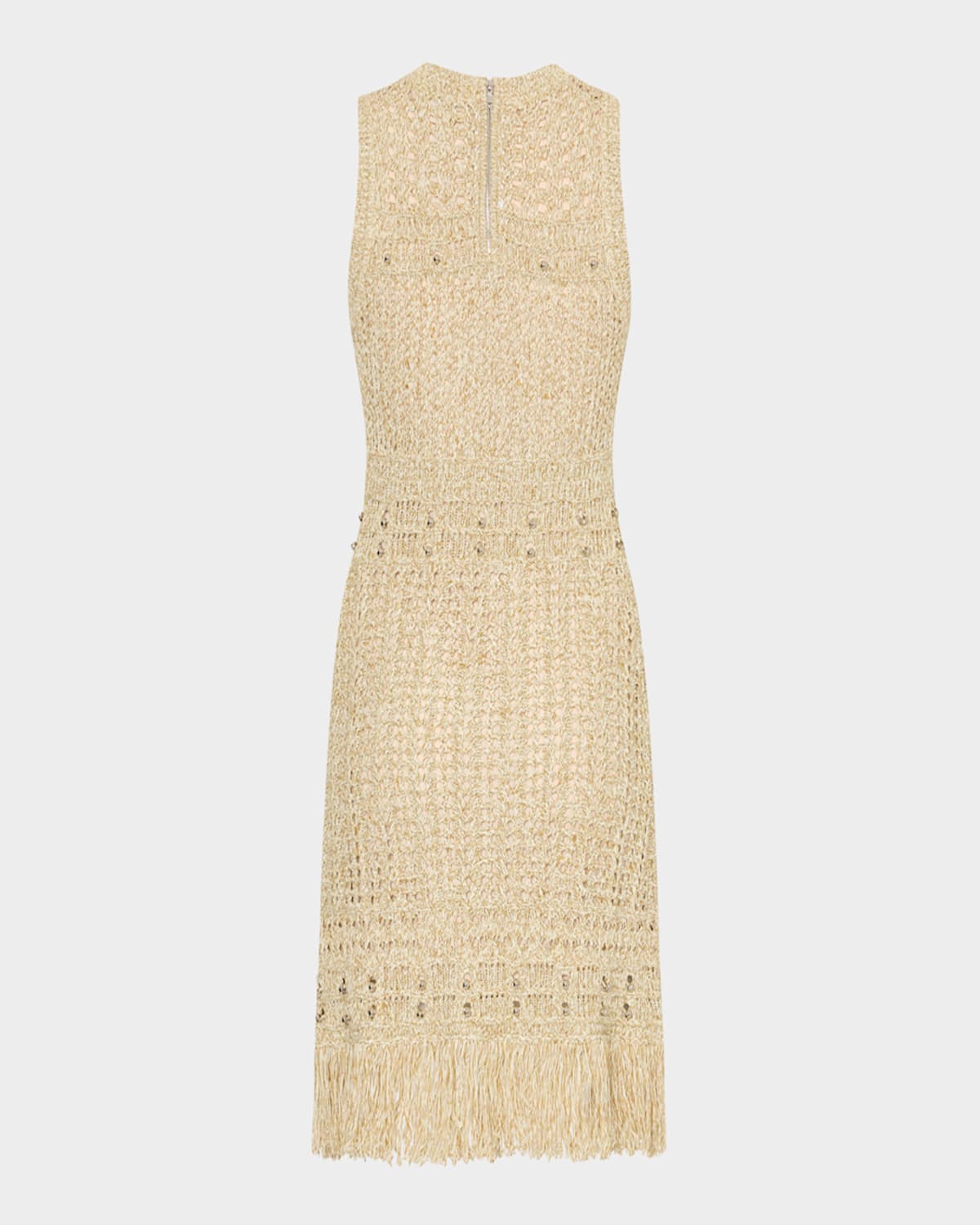 Milly Beaded Fringe-hem Knit Mini Dress In Beige Mult