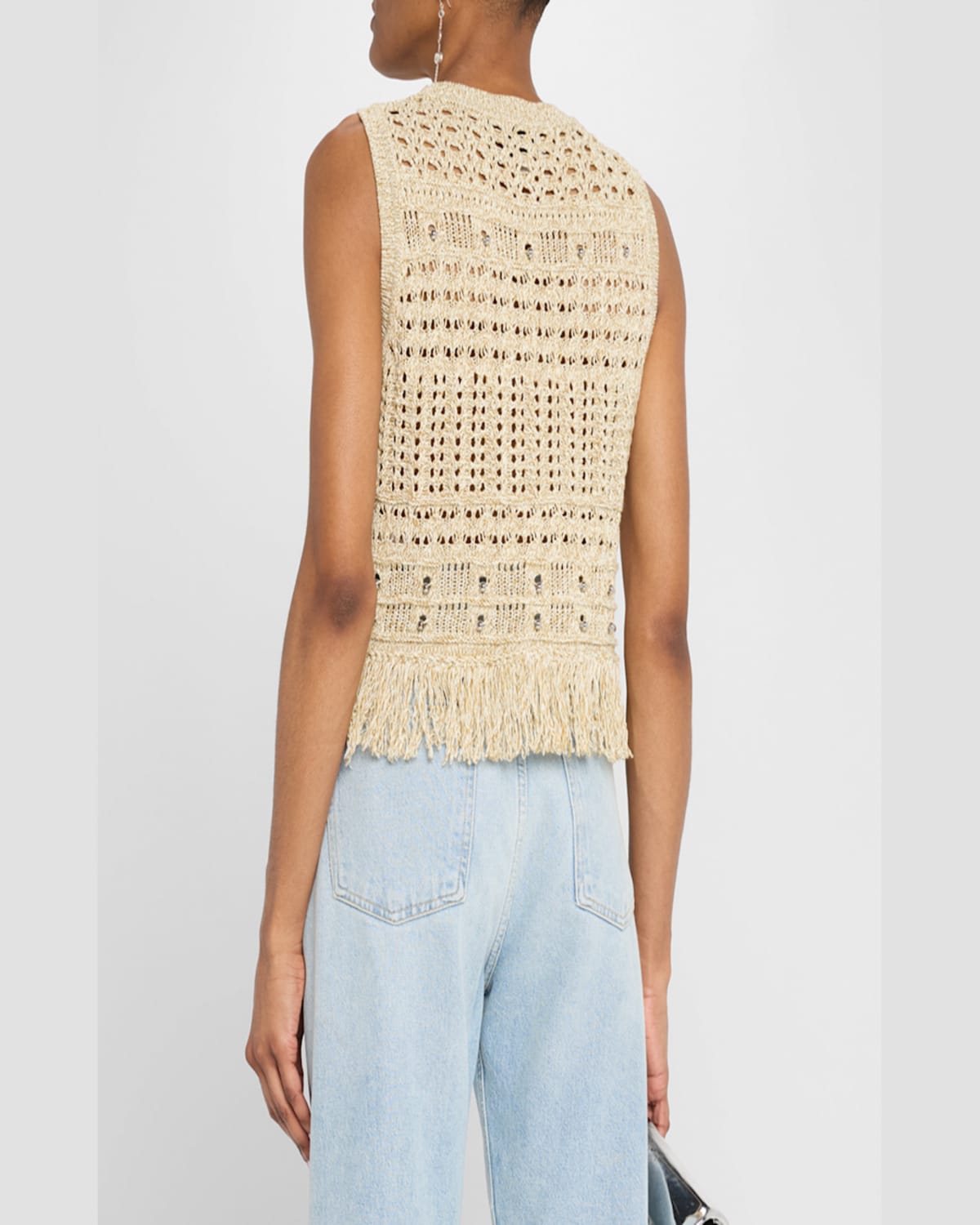 Milly Beaded Fringe Knit Sleeveless Top In Beige Mult
