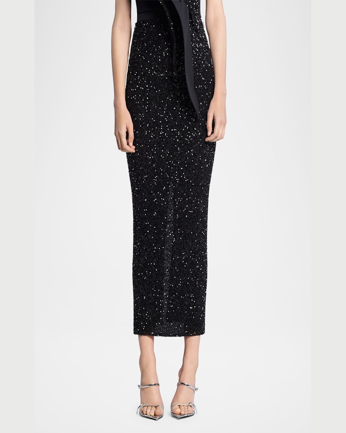 Maticevski Exotic Sequined Midi Skirt In Black Metallic