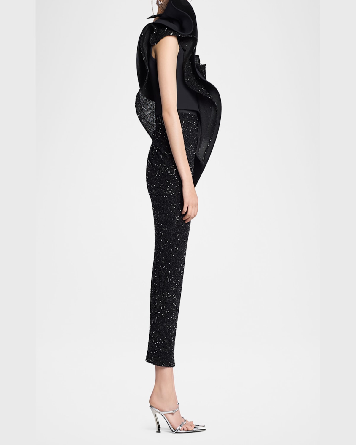 Maticevski Exotic Sequined Midi Skirt In Black Metallic