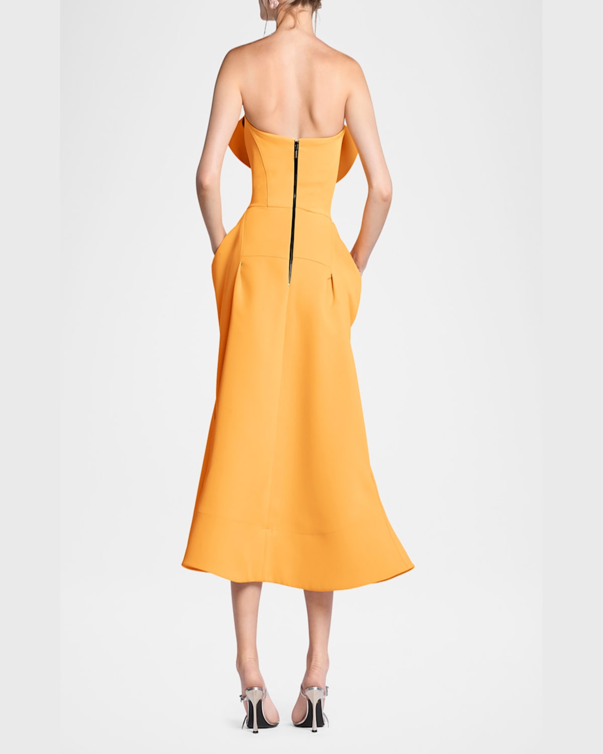 Maticevski Rotation Strapless Ruffle Sculpted Midi Dress In Melon