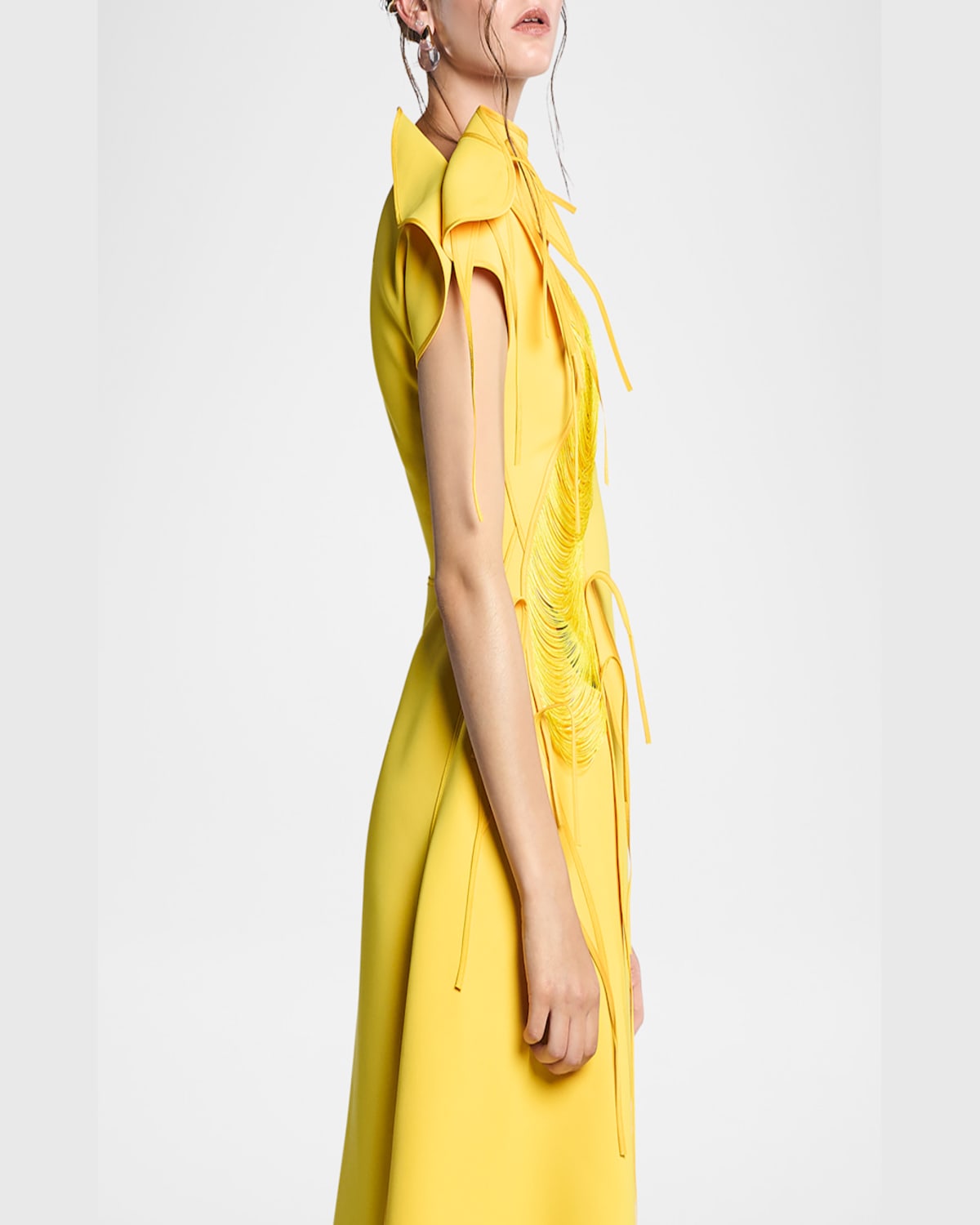 Maticevski Alena Fringe Applique Slit Gown In Sunshine
