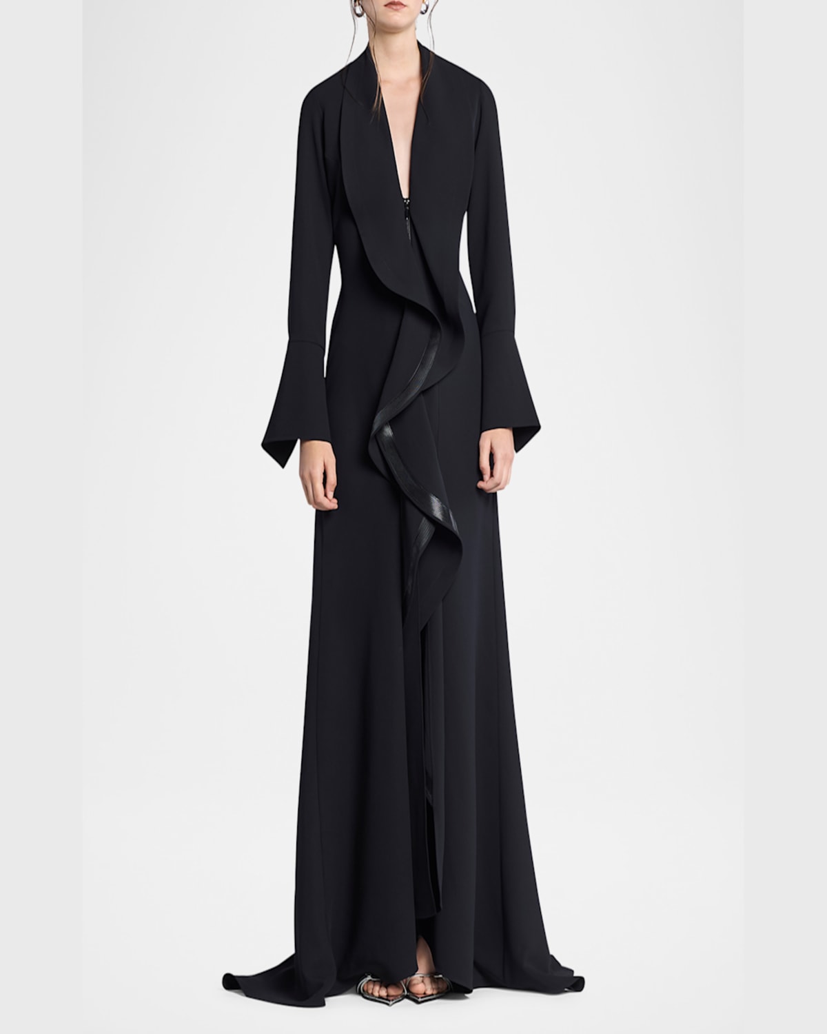 Maticevski Jupiter Ruffle Long-sleeve Gown In Black