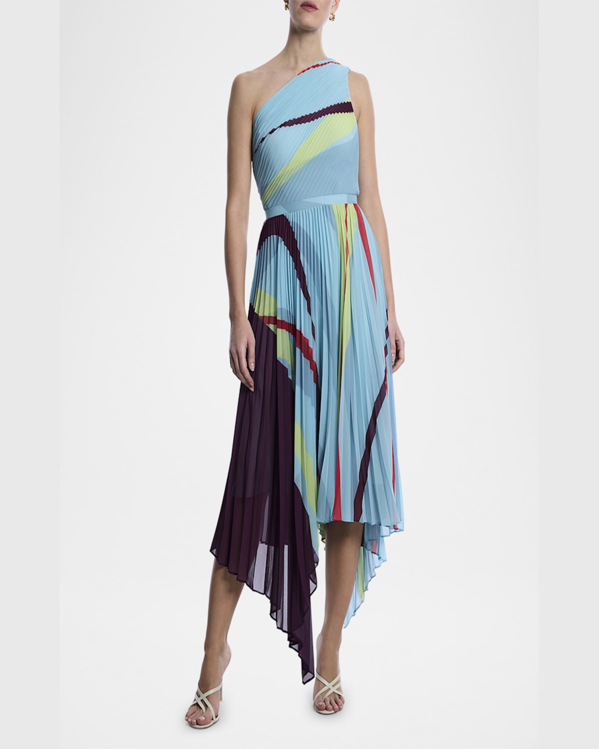 Bcbgmaxazria Printed Pleated Dress In Seafoam 'floating Ribbons"