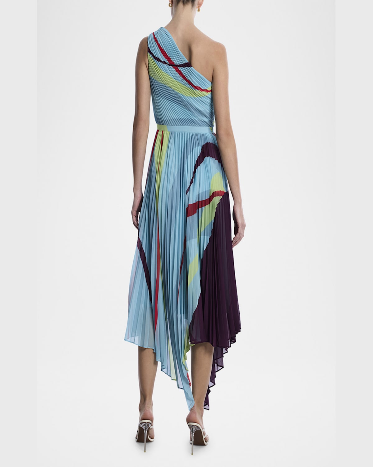 Bcbgmaxazria Printed Pleated Dress In Seafoam 'floating Ribbons"