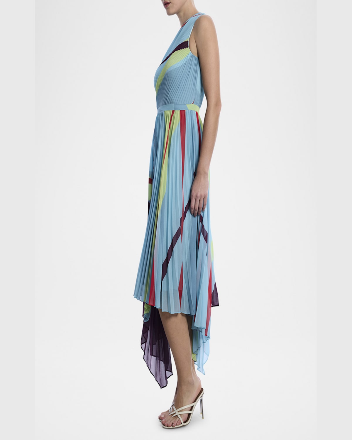 Bcbgmaxazria Printed Pleated Dress In Seafoam 'floating Ribbons"