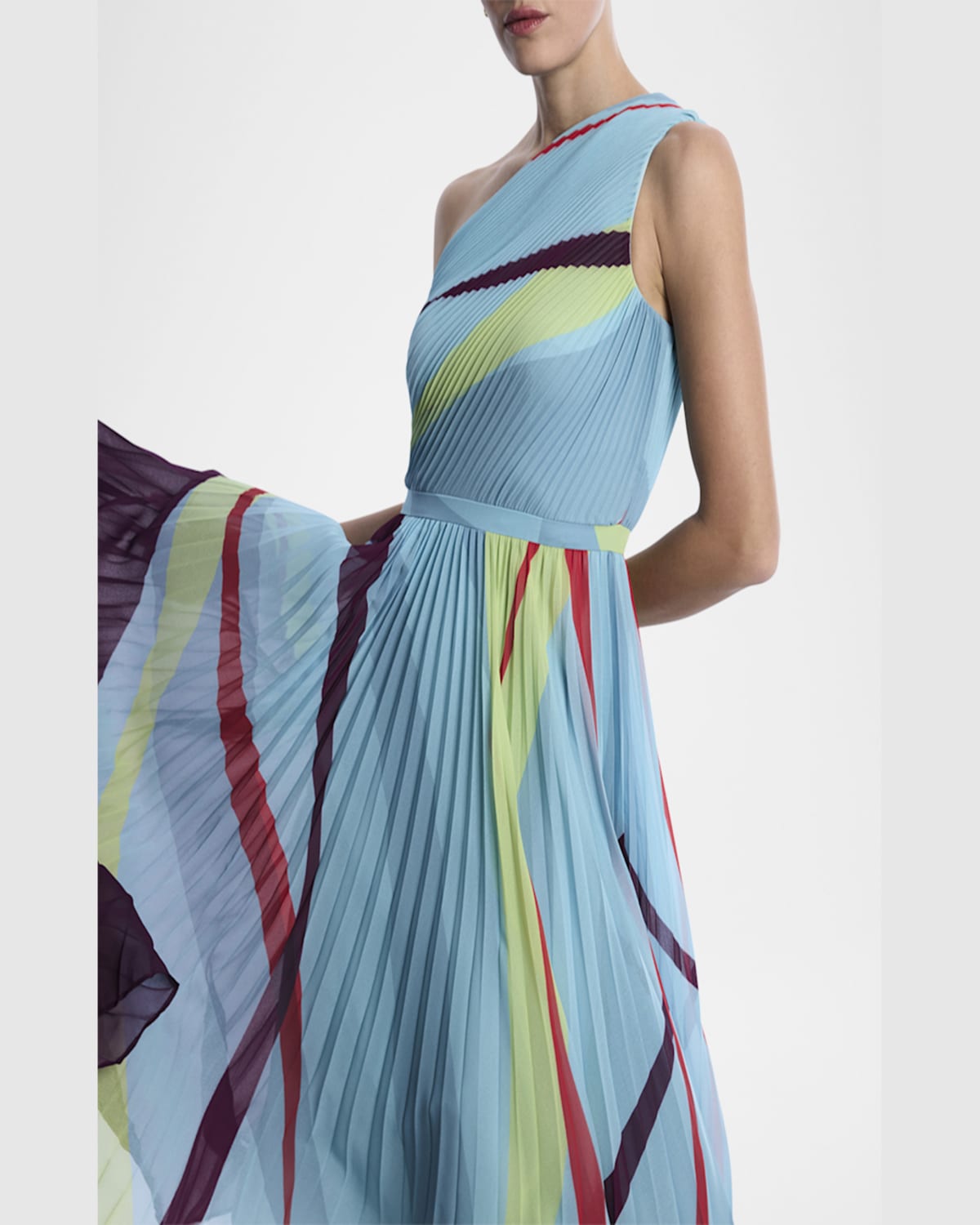 Bcbgmaxazria Printed Pleated Dress In Seafoam 'floating Ribbons"