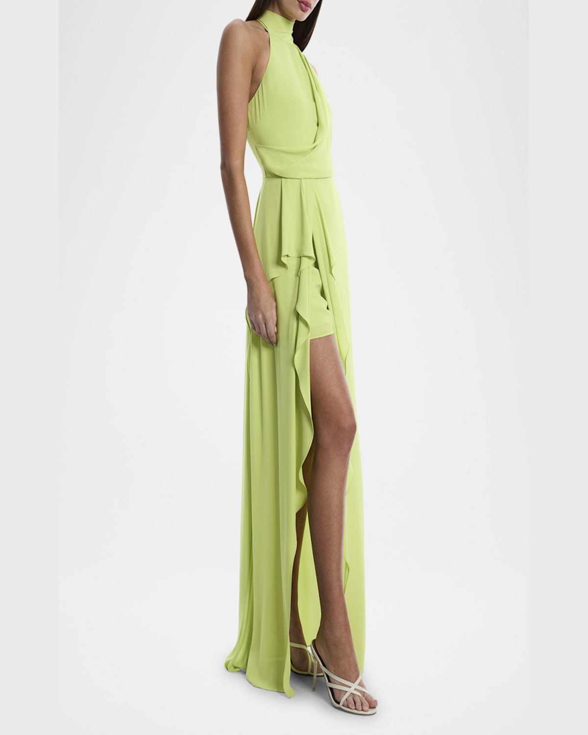 Bcbgmaxazria Mock-neck Draped Slit Gown In Citrine