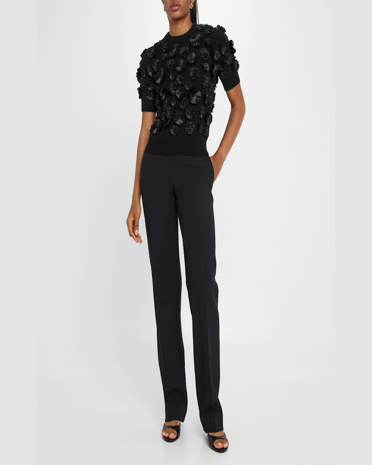 Shop Michael Kors Floral Embroidered Short-sleeve Cashmere Sweater In Peanut