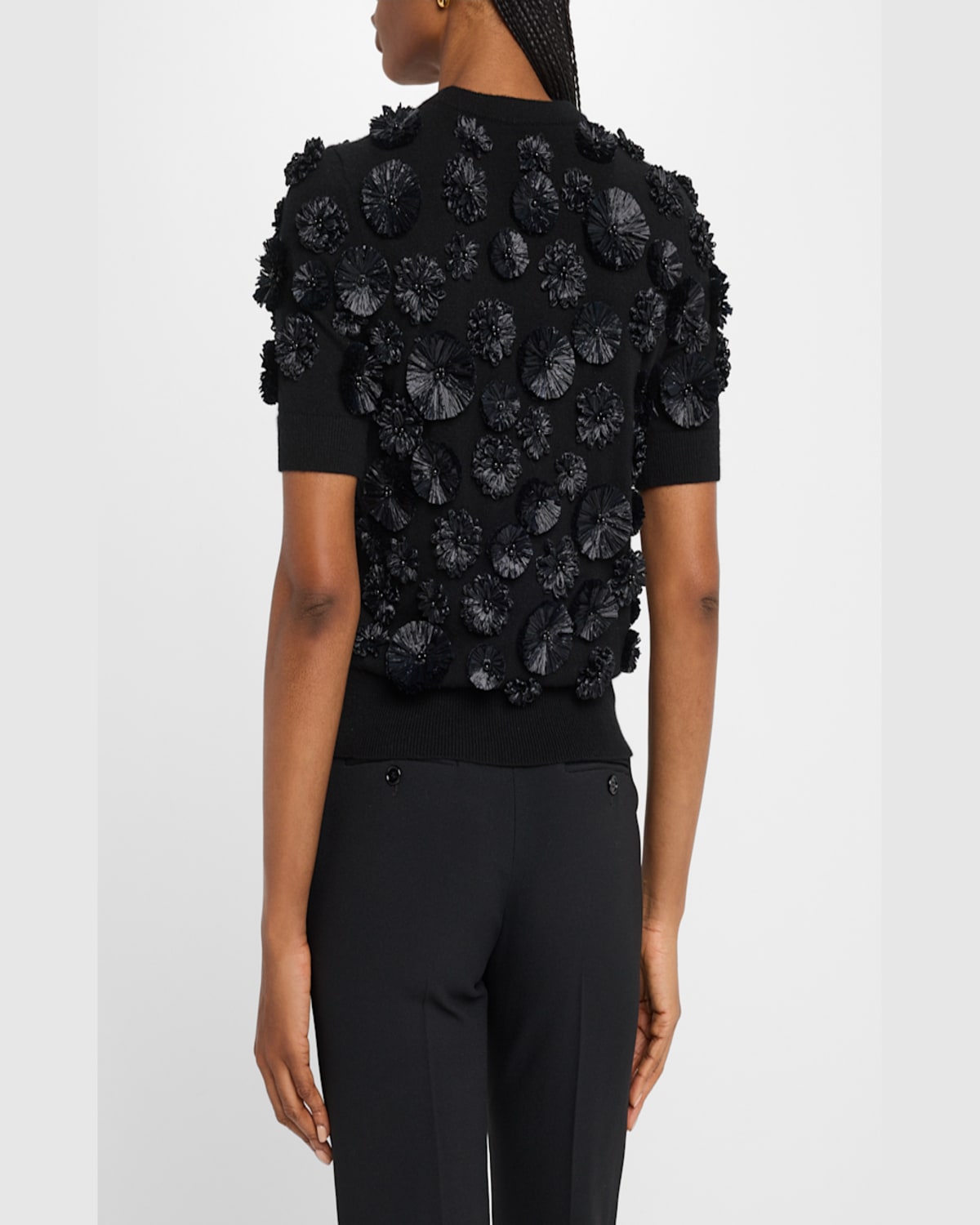 Shop Michael Kors Floral Embroidered Short-sleeve Cashmere Sweater In Peanut