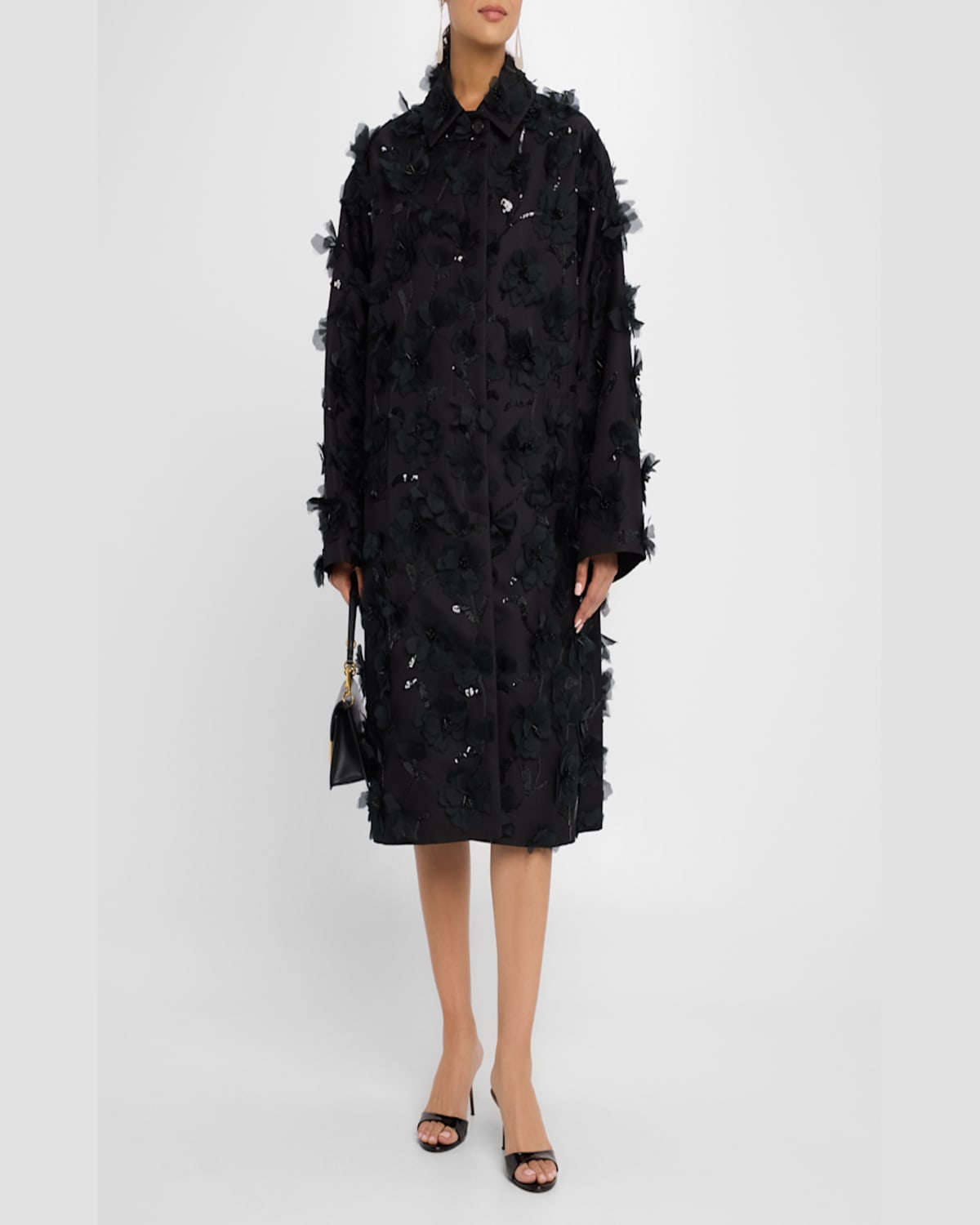 MICHAEL KORS FLORAL BEADED WOOL BALMACAAN COAT 