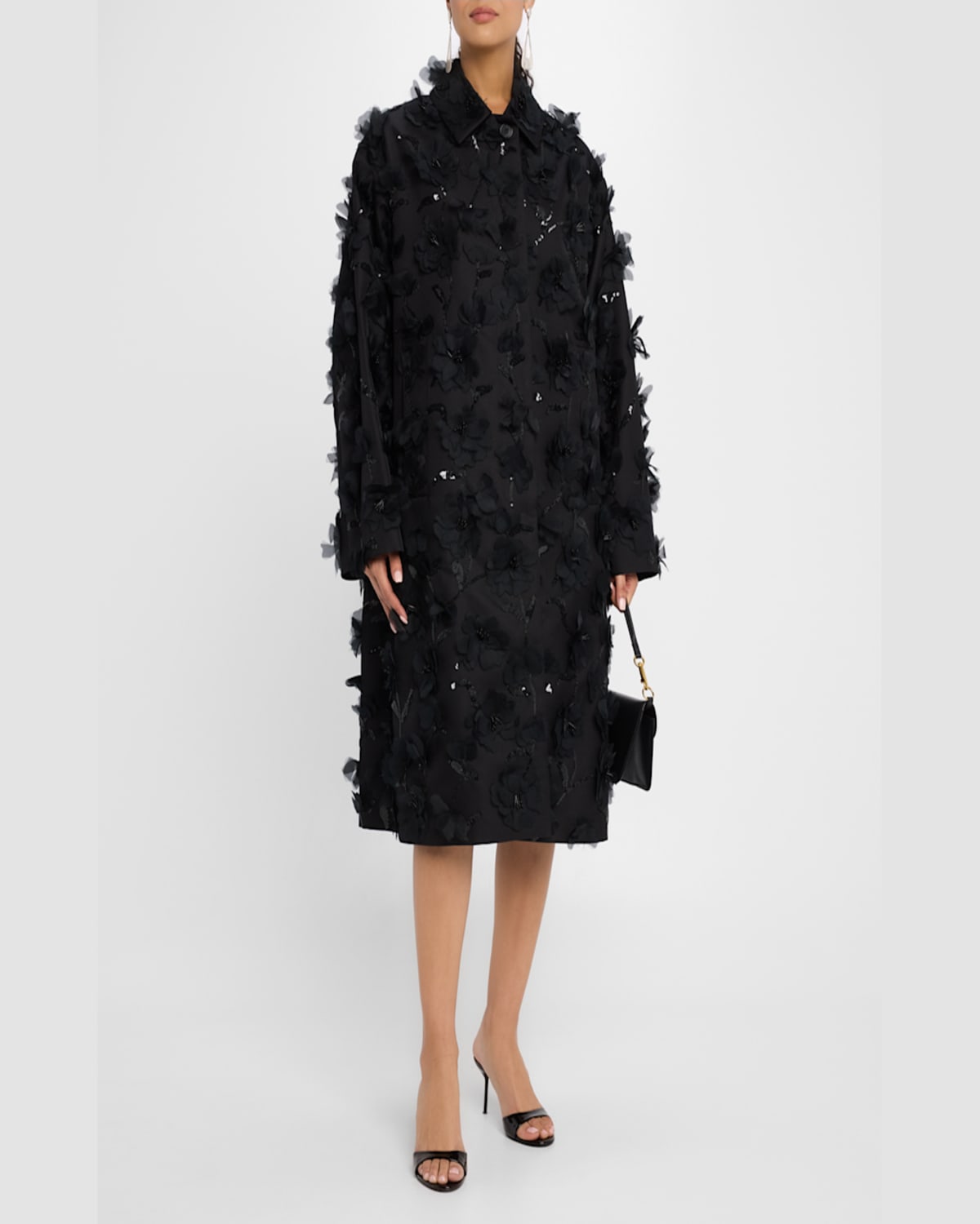 MICHAEL KORS FLORAL BEADED WOOL BALMACAAN COAT 