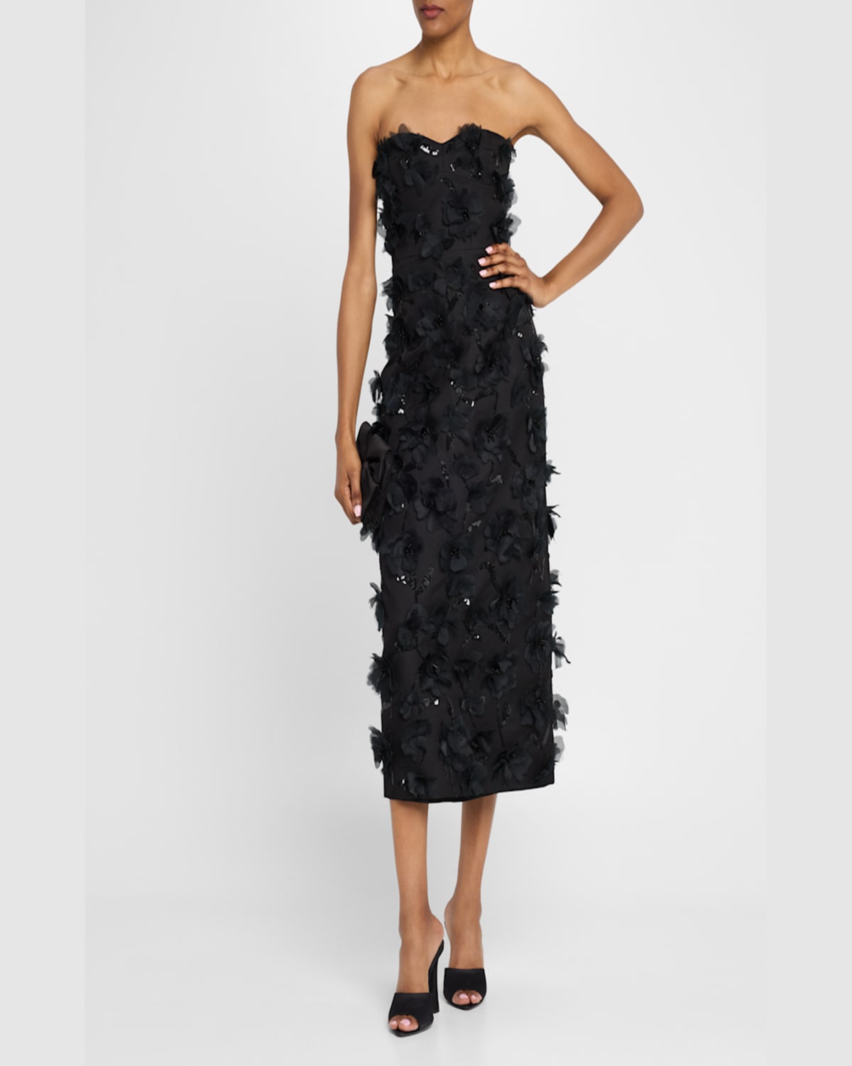 Michael Kors Floral Hand Embellished Strapless Sheath Dress In Black