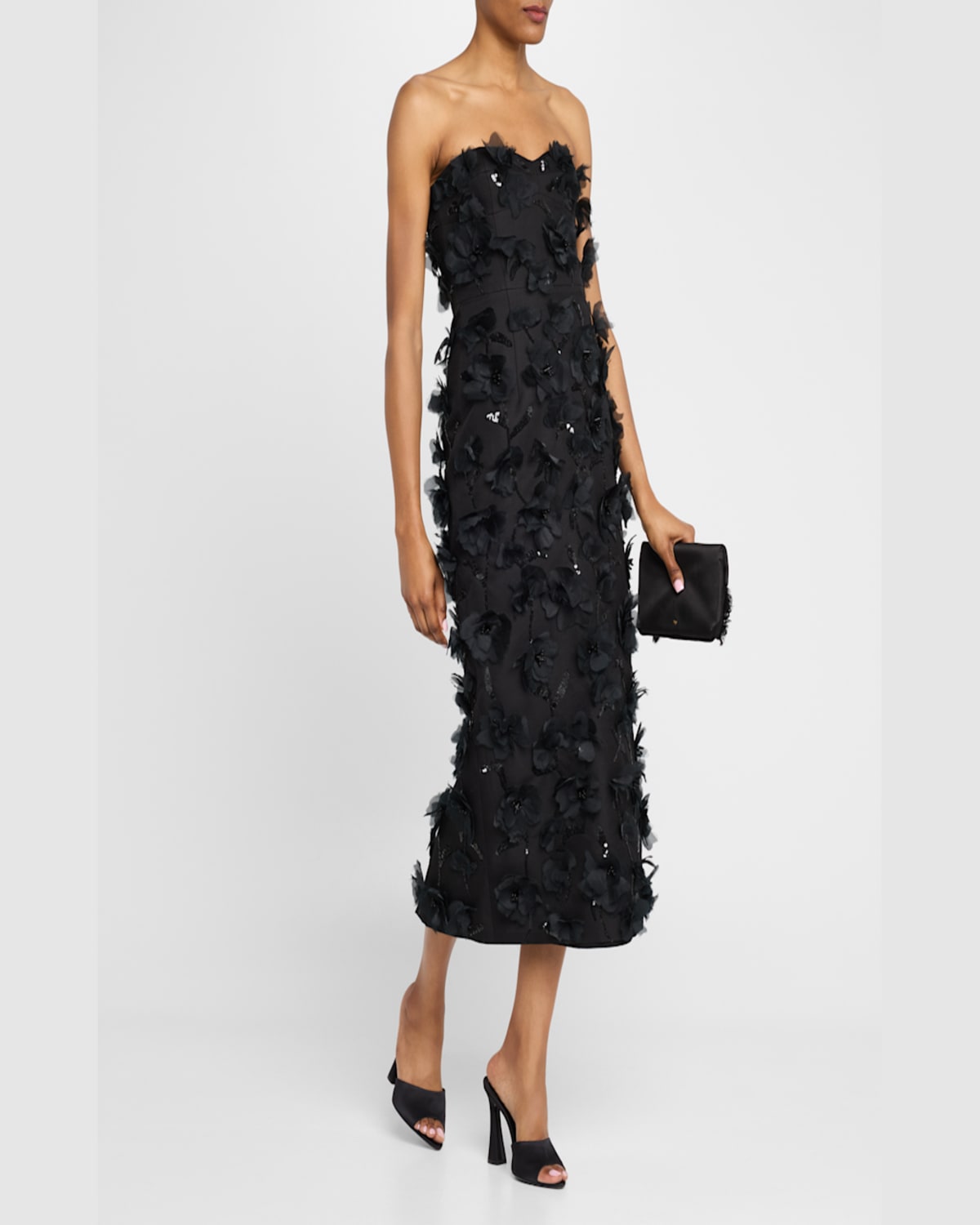Michael Kors Floral Hand Embellished Strapless Sheath Dress In Black