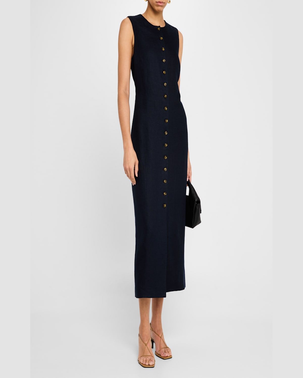 Argent Sleeveless Button-down Linen Midi Dress