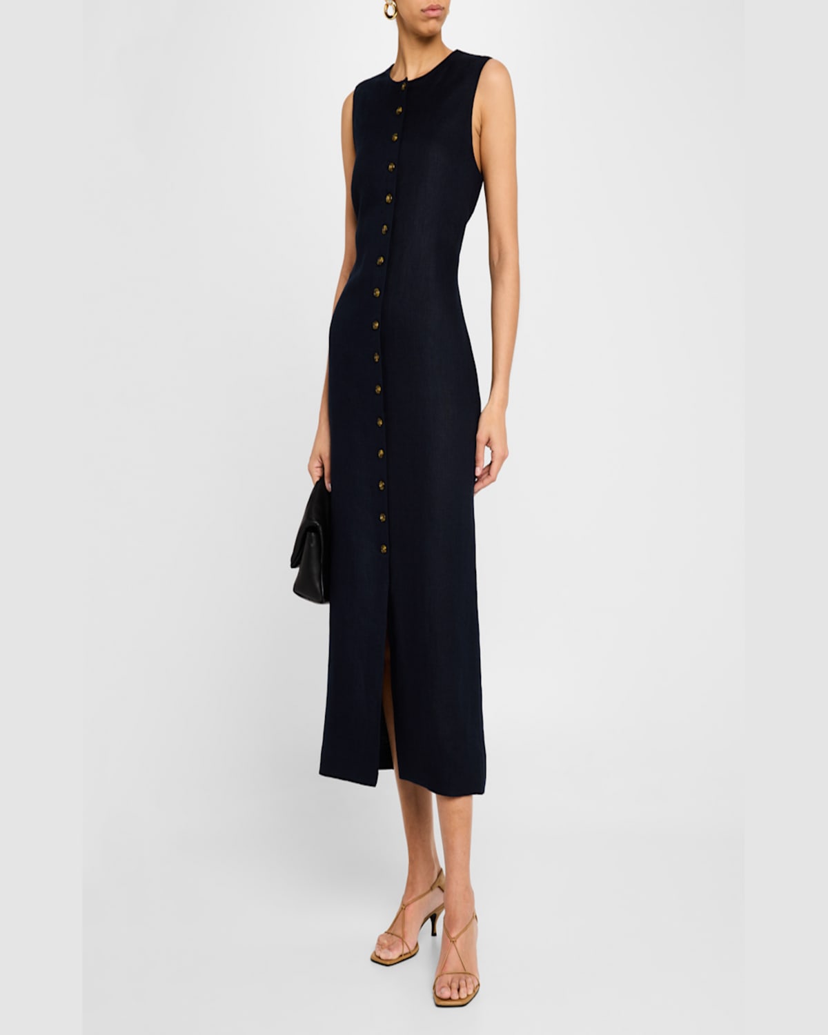 Argent Sleeveless Button-down Linen Midi Dress
