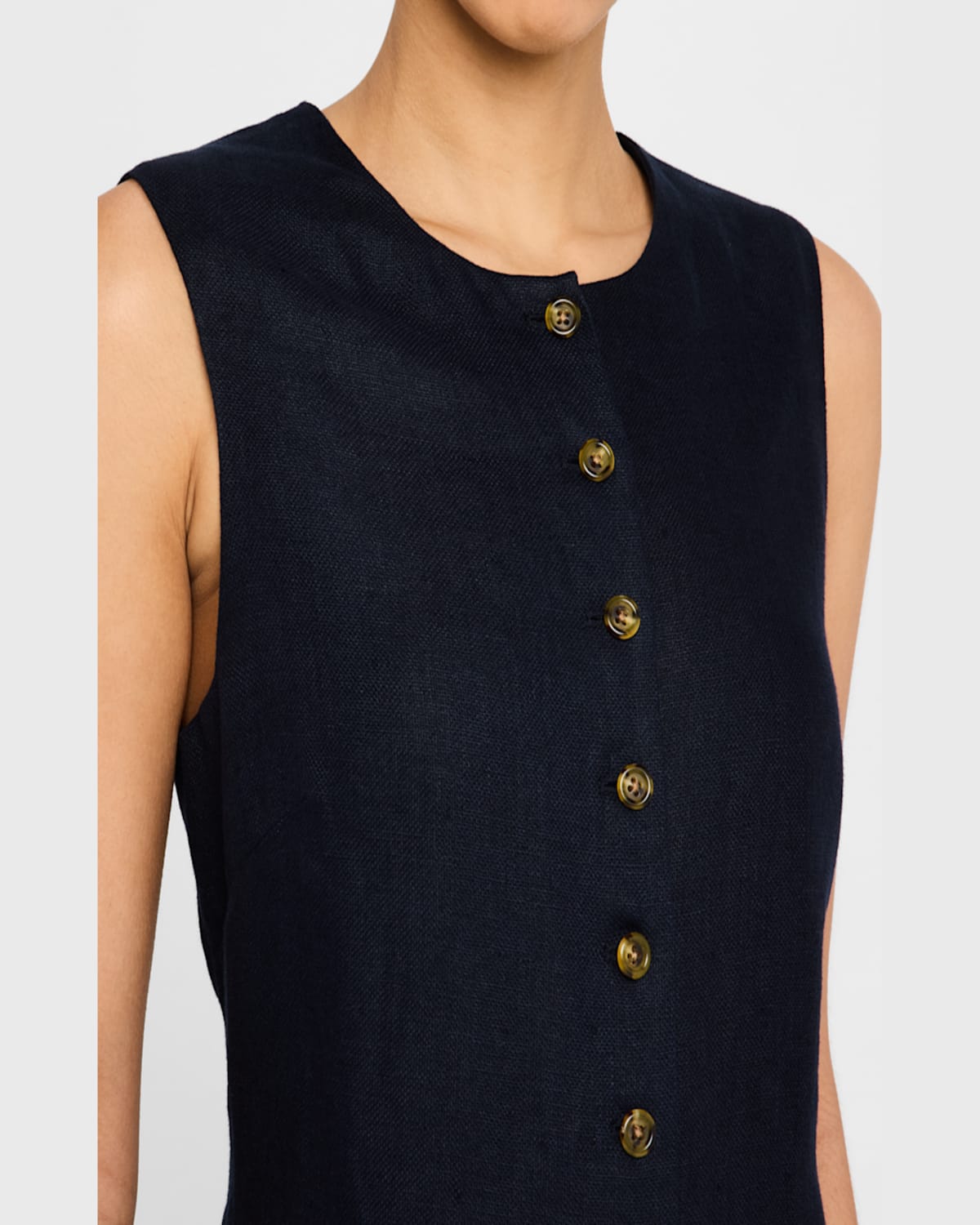 Argent Sleeveless Button-down Linen Midi Dress