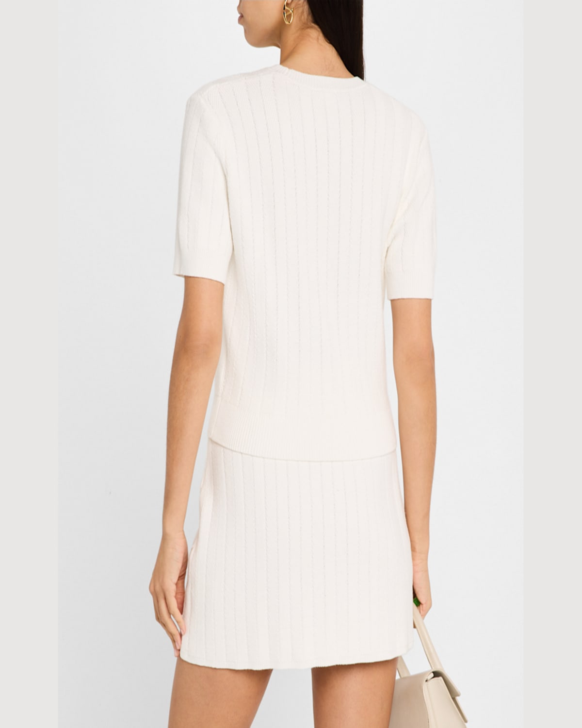 Argent Crewneck Herringbone Striped Top In White