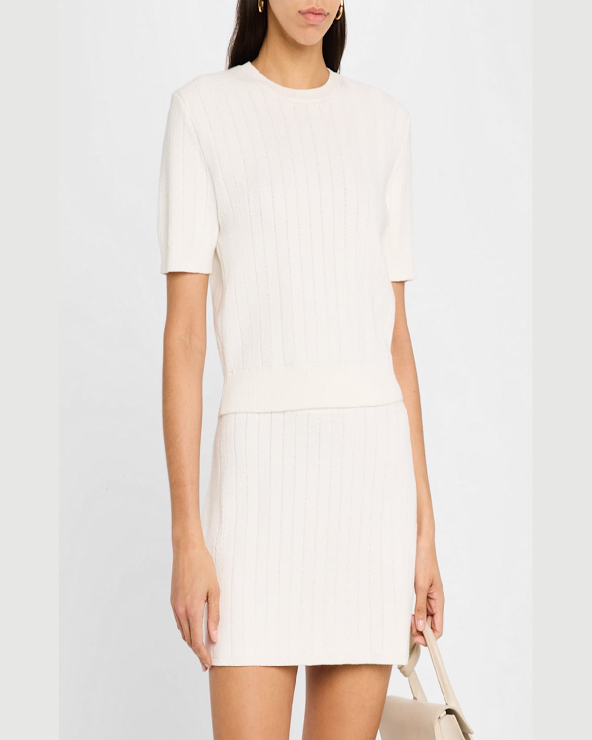 Argent Crewneck Herringbone Striped Top In White