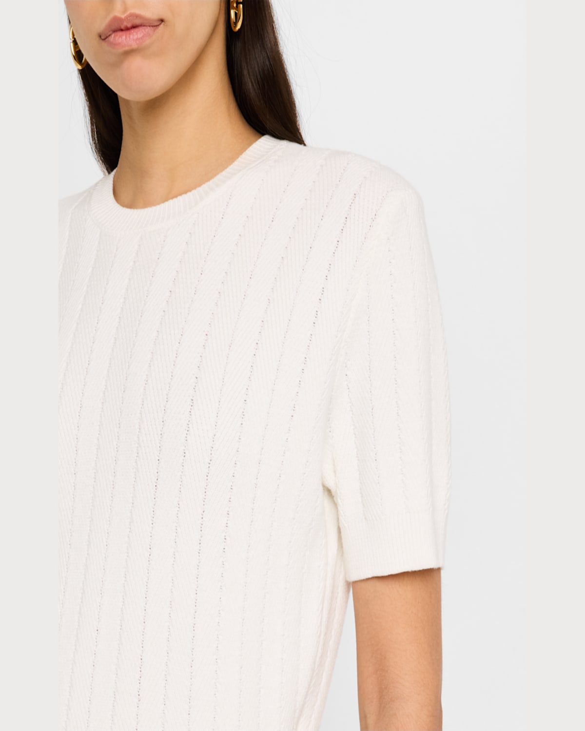 Argent Crewneck Herringbone Striped Top In White