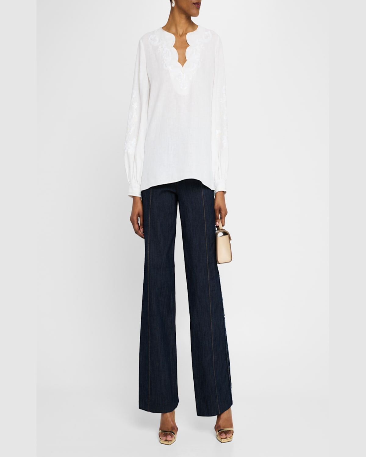 Kobi Halperin Soraya Sequin Embroidered Linen Blouse In White
