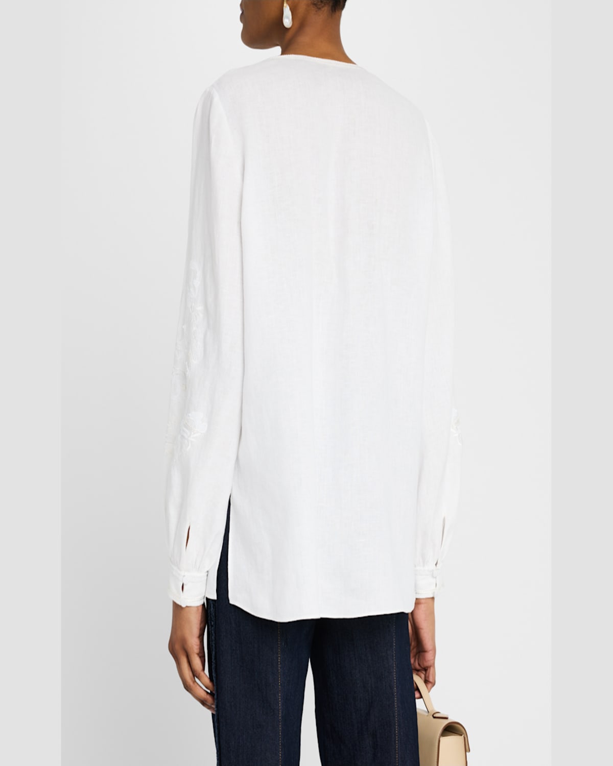 Kobi Halperin Soraya Sequin Embroidered Linen Blouse In White