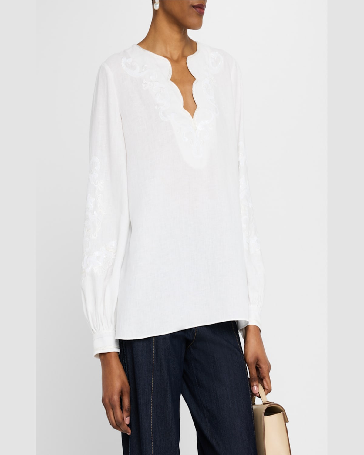 Kobi Halperin Soraya Sequin Embroidered Linen Blouse In White