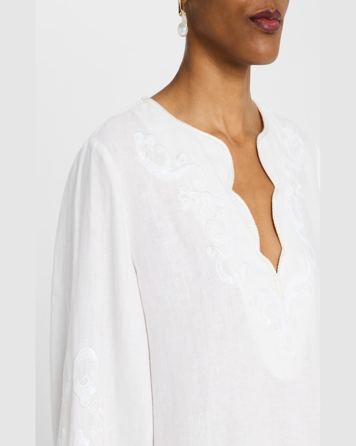 Kobi Halperin Soraya Sequin Embroidered Linen Blouse In White