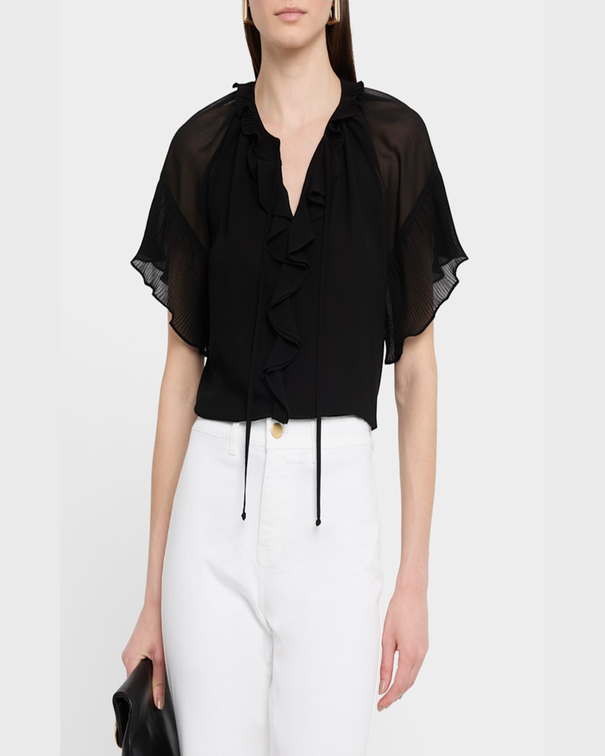 Kobi Halperin Vale Raglan-sleeve Ruffle Blouse In Black