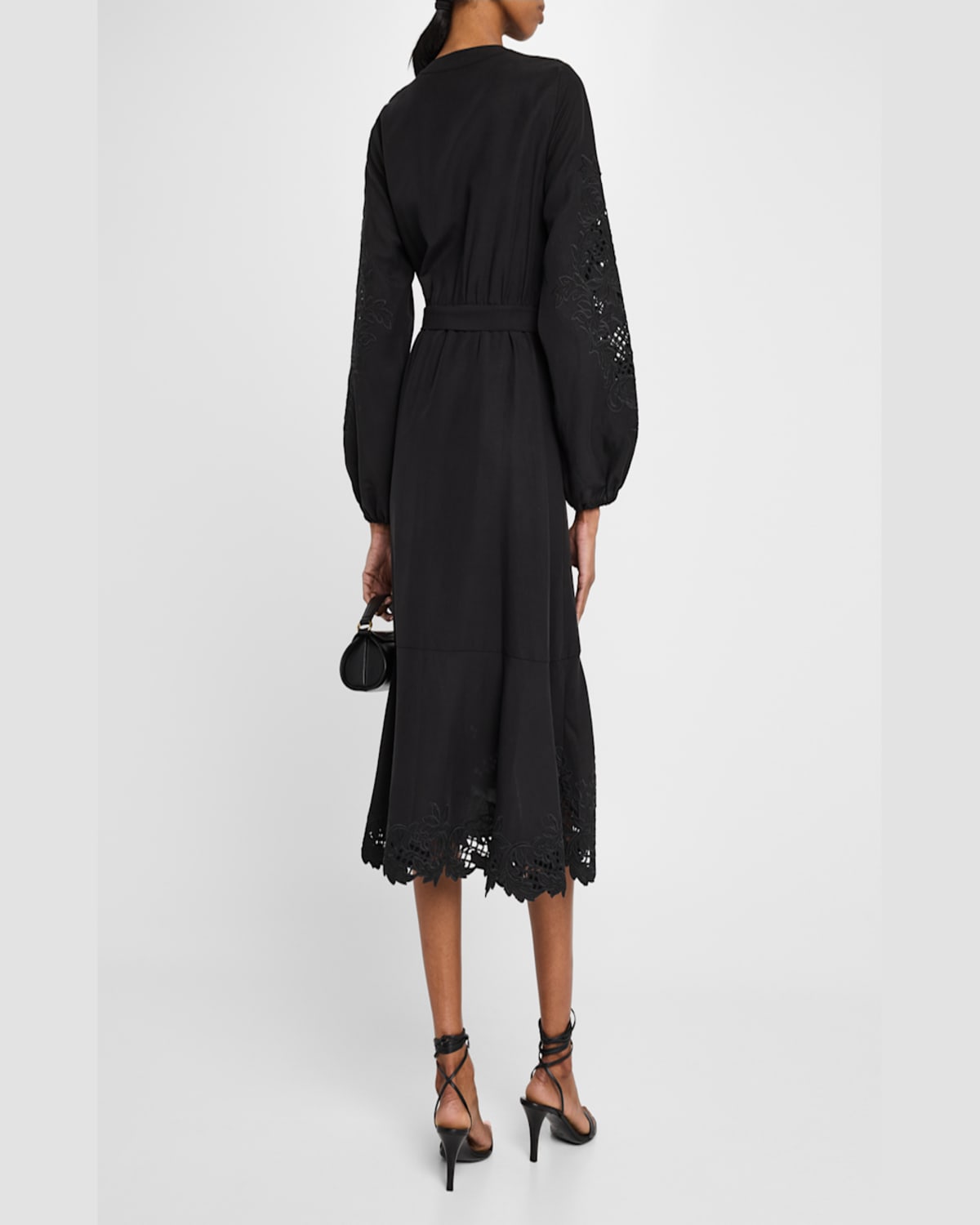 Kobi Halperin Sigal Embroidered Lace-inset Midi Wrap Dress In Black