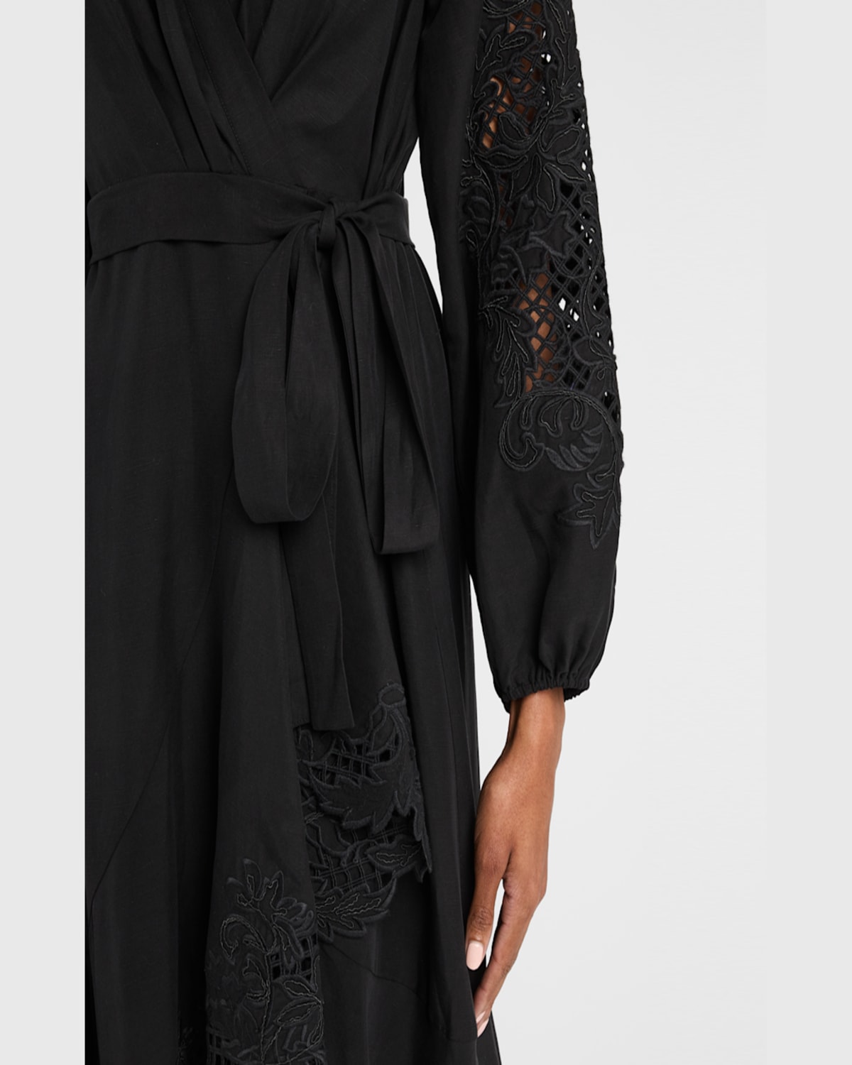 Kobi Halperin Sigal Embroidered Lace-inset Midi Wrap Dress In Black